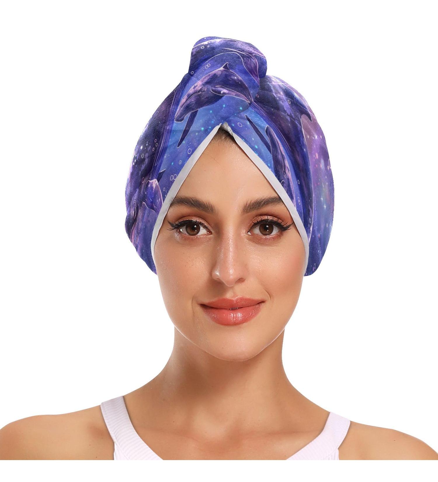Two Whales Playing in Space Hair Towel 2 Pack - Super Absorbent Quick Dry Hair Turbans with Button Twisty Wrap for Women & Girls | International Shipping Available - Buy Online on GoSupps.com