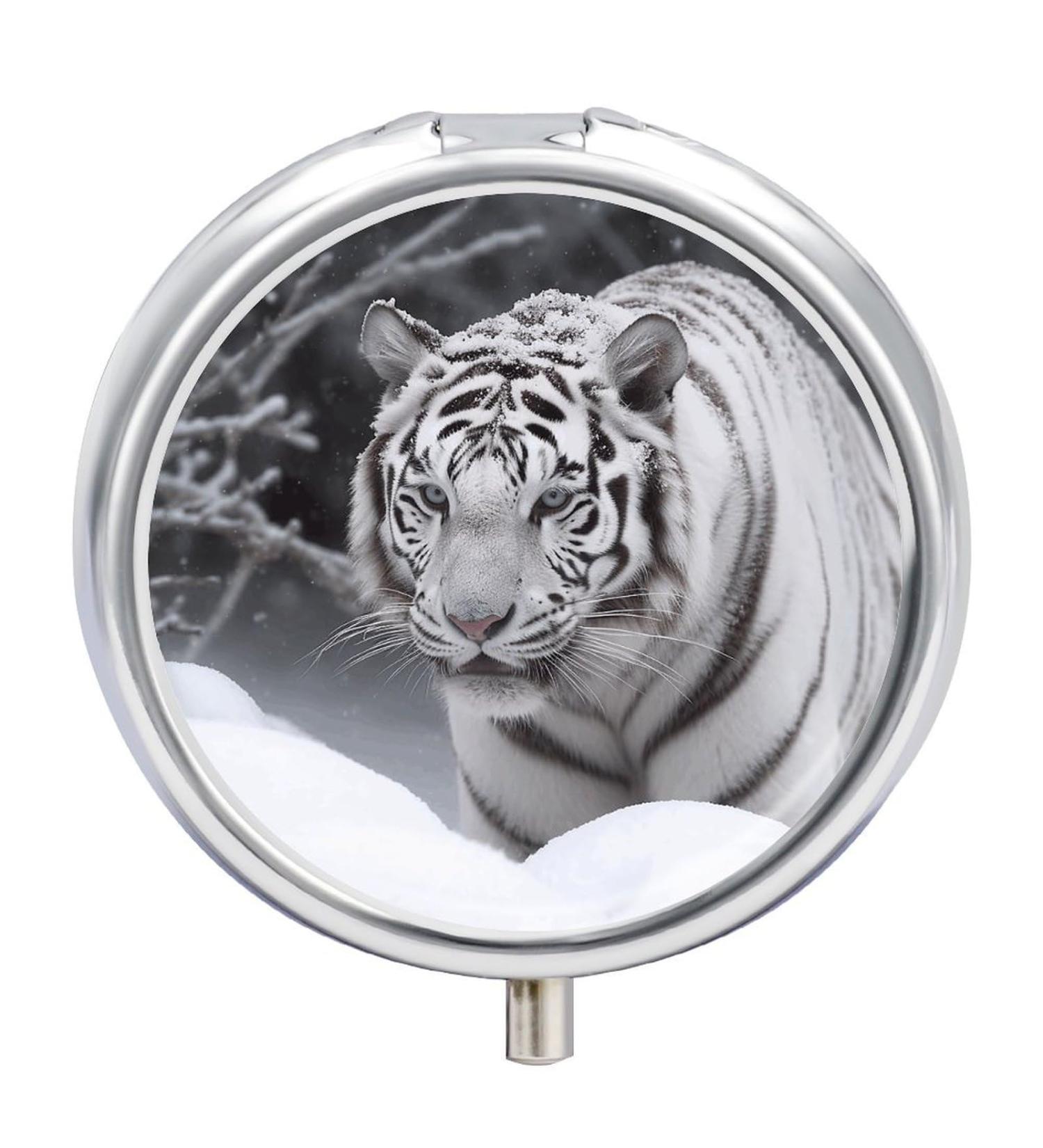 Buy White Tiger Travel Pill Box - 3 Compartment Round Portable Medicine Organizer for Purse & Pocket - Buy Online on GoSupps.com