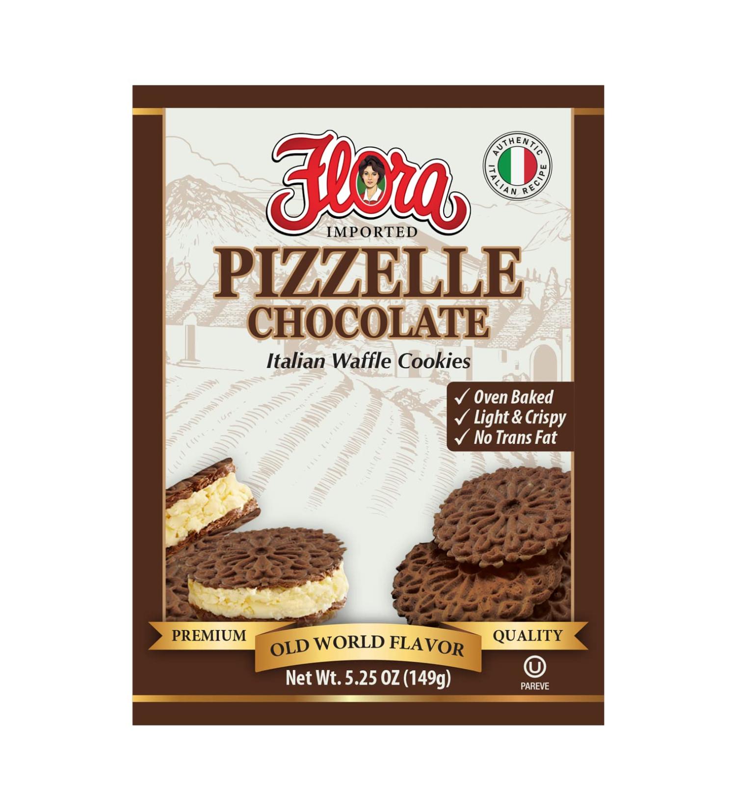 Pizzelle Cookies by Flora Foods - Italian Waffle Cookie - Sweet Snack - Great snack ONLY 23 calories (Chocolate)