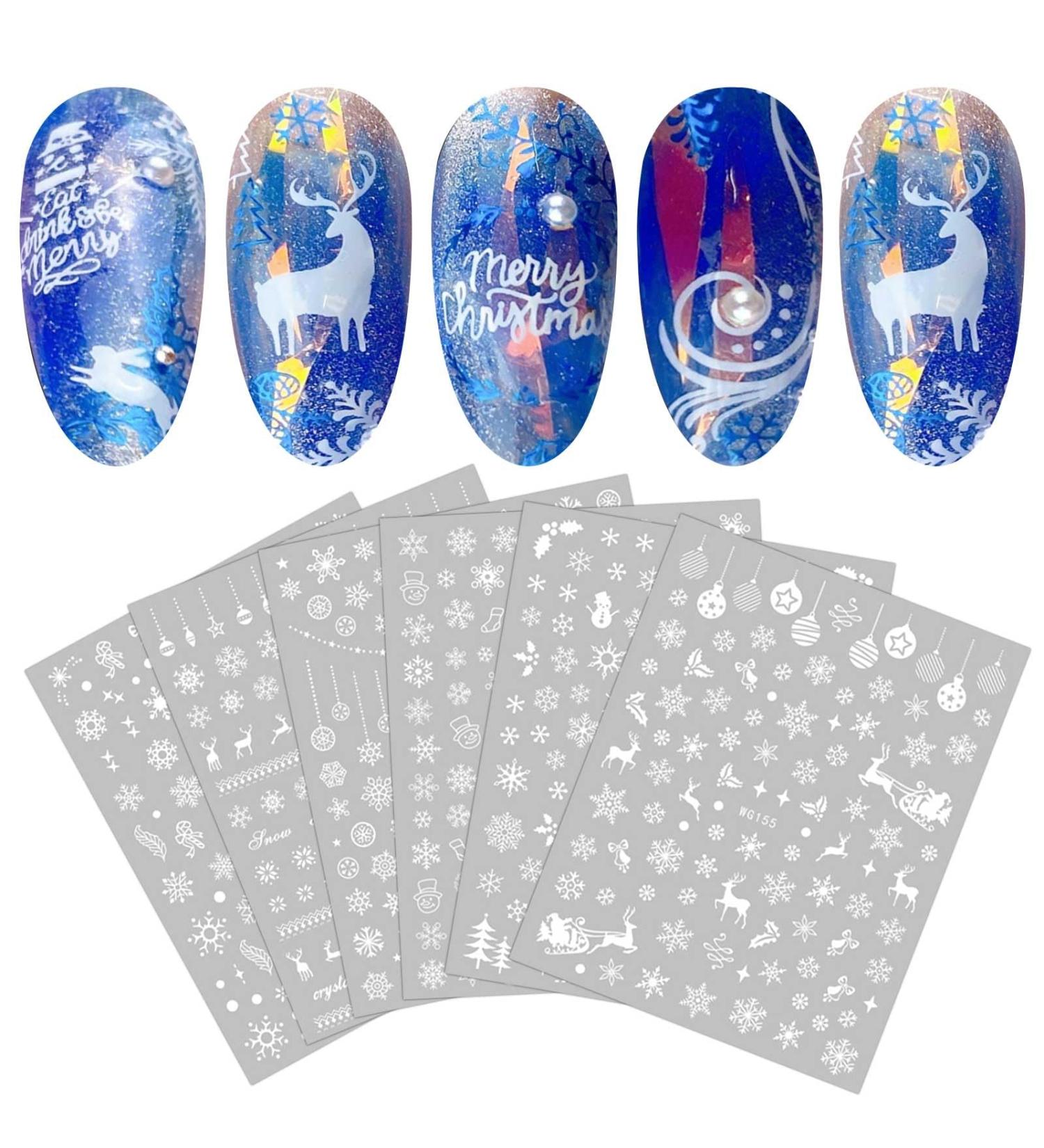 Christmas Nail Stickers 10 Sheets Self-Adhesive Nail Decal Snowflake Winter White Nail Art Decoration Design Supplies - Buy Online on GoSupps.com