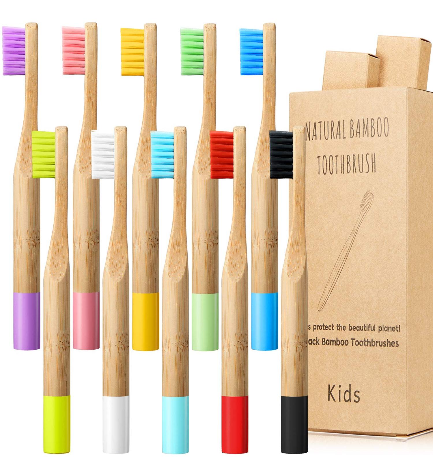 10-Pack Kids Bamboo Toothbrush Set with Soft Bristles - Natural Wood, Organic, BPA-Free - Ideal for Toddlers, Adults, Travel - Colorful Options Included - Buy Online on GoSupps.com