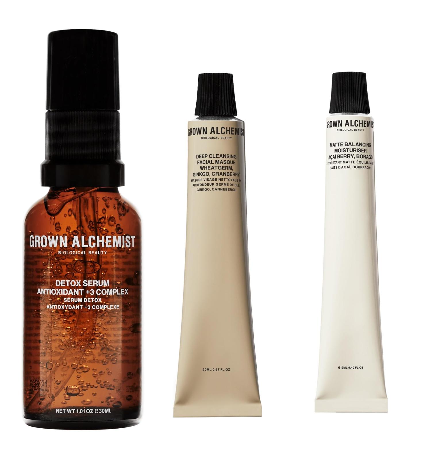 Grown Alchemist Detox Essentials Skincare Kit - Skincare Set Gift Exclusive - Detox Niacinamide Serum for Face 30 ml Moisturising and Hydrating Matte Moisturiser 12 ml Deep Cleansing Face Mask 20 ml - Buy Online on GoSupps.com
