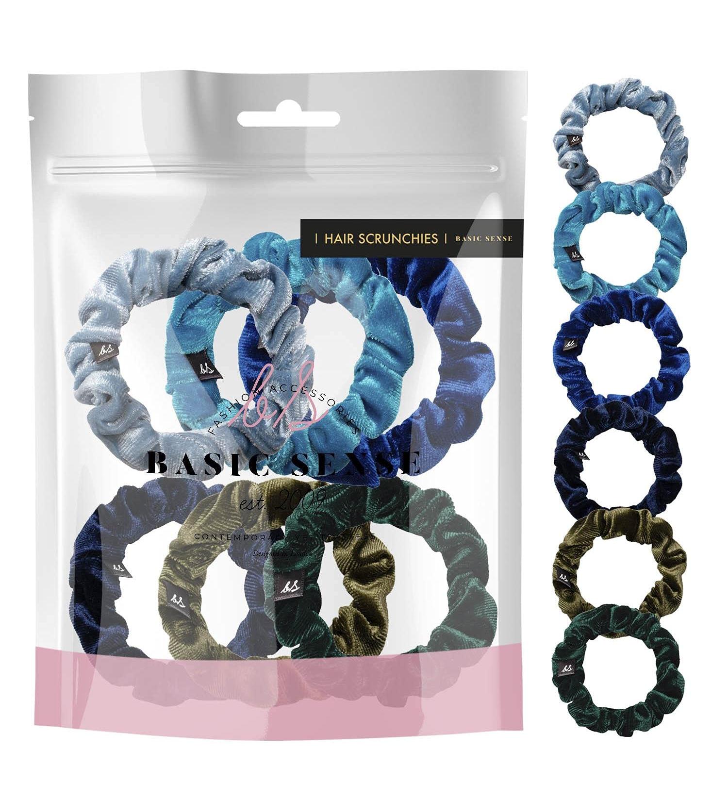 Basic Sense Velvet Skinny Scrunchie Durable Small Hair Ties Elastic Scrunchies Ponytail Holder Scrunchy for Women Girls Blue Assortment Blue & Green Assortment - Buy Online on GoSupps.com