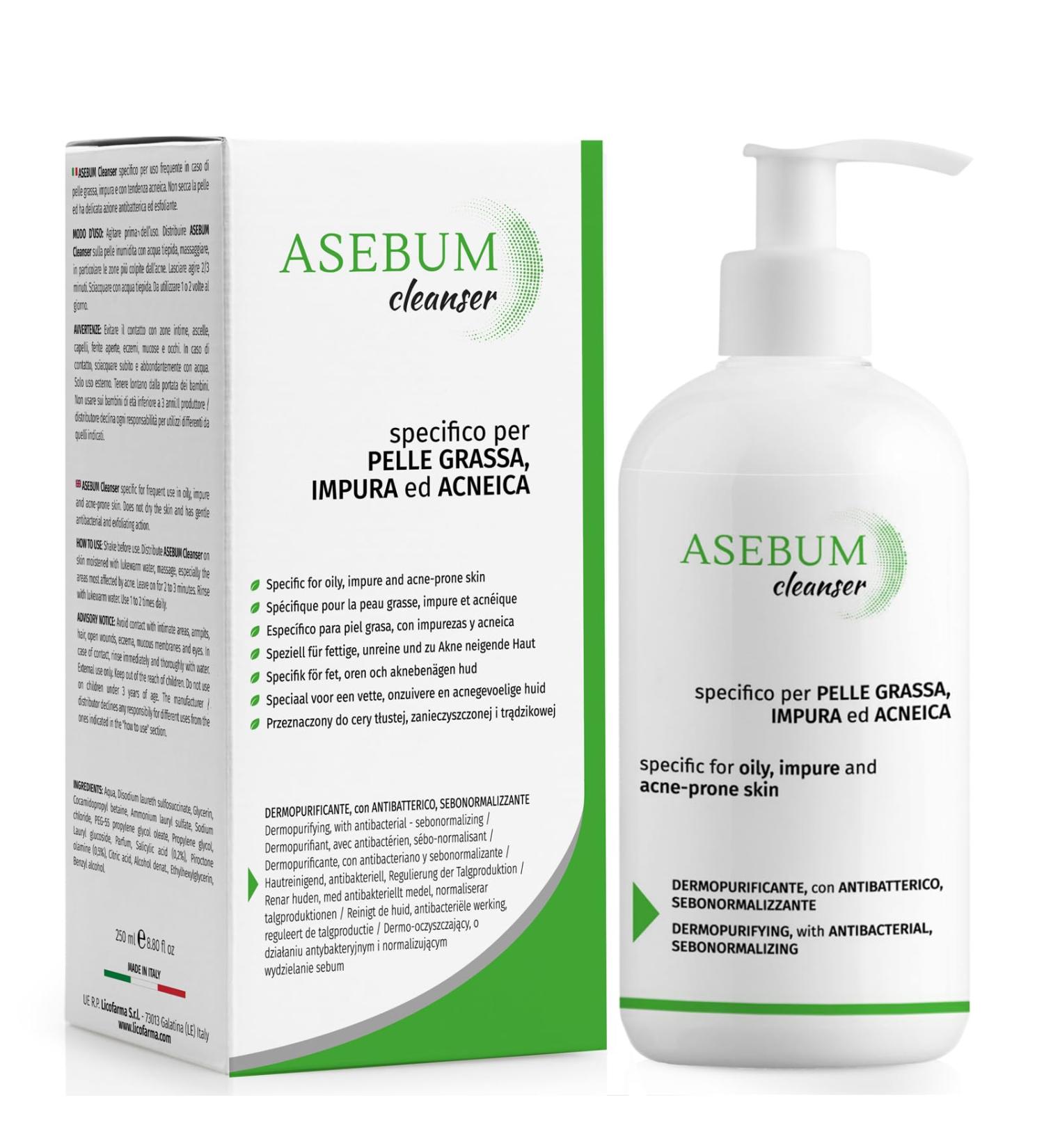 Asebum Detergente | Facial cleanser for oily and acne-prone skin | With salicylic acid and piroctone olamine | Purifying facial cleanser | Fights acne pimples blackheads - Buy Online on GoSupps.com