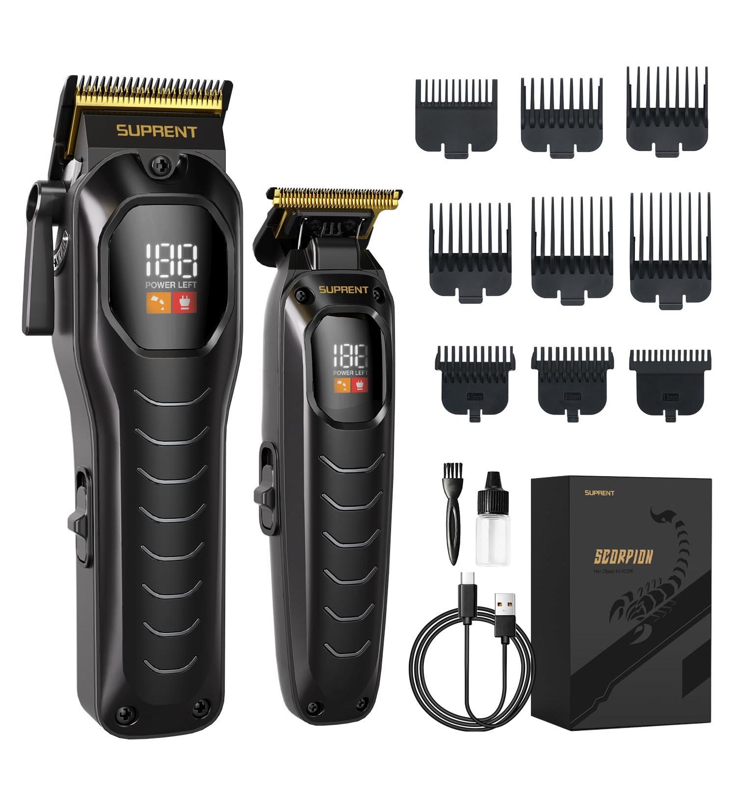SUPRENT Hair Clippers for Men Professional Mens Hair Clipper & Trimmer Set Heavy Duty Motor Hair Cutting Kits with LED Display & 9 Guide Combs Barber Clippers Beard Hair Trimmer Black - Buy Online on GoSupps.com