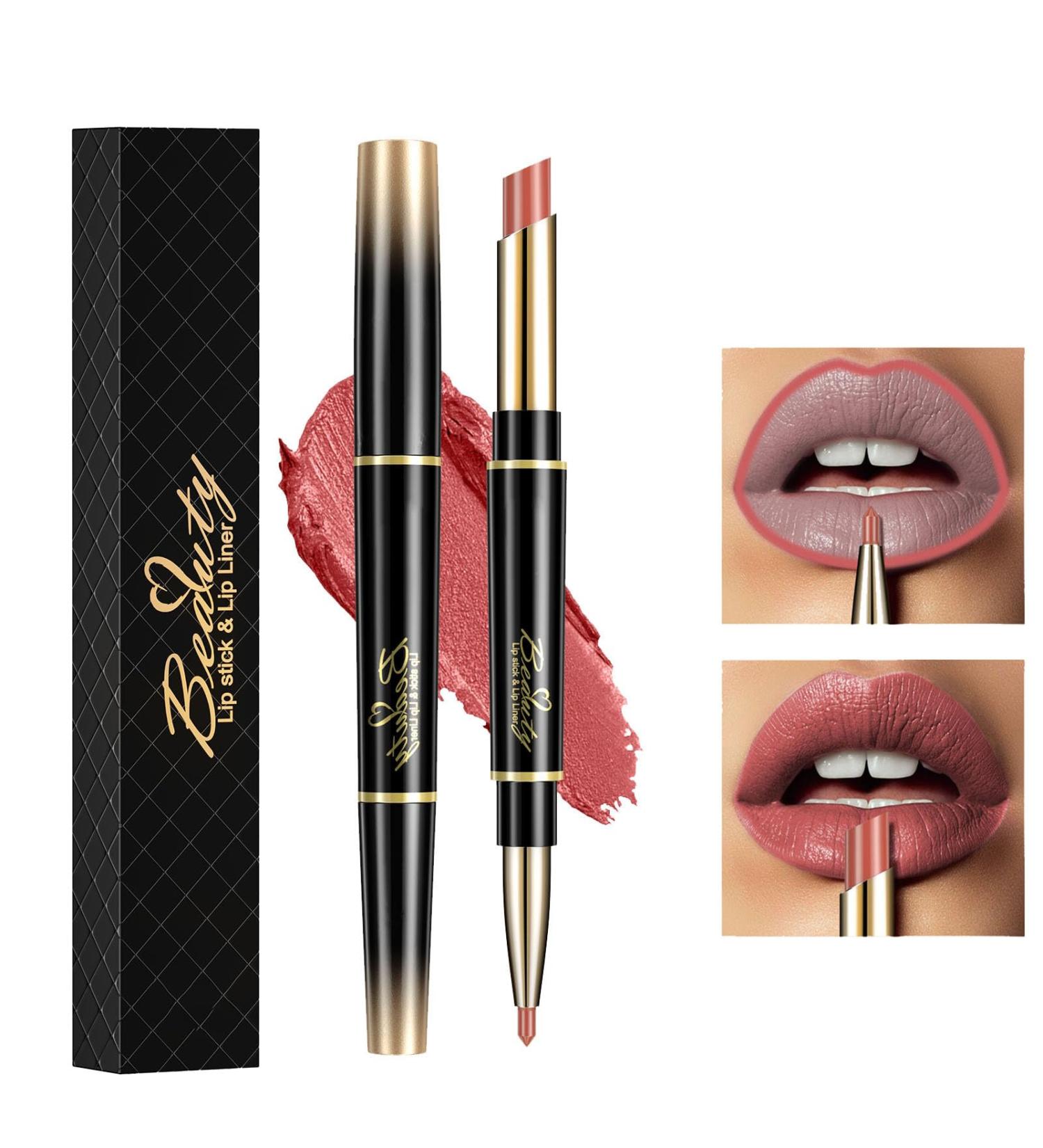 ChaneeHann 2-in-1 Lipstick & Liner Set - Matte Double Head Lipstick & Liner in 09 Pink Beige | Waterproof & Long-Lasting Lip Liner Pencil - Buy Online on GoSupps.com