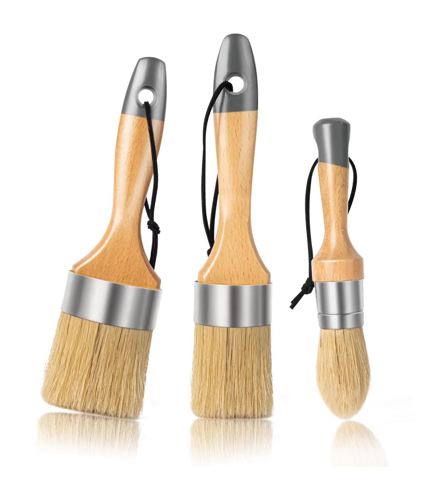 Mister Rui Chalk Wax Paint Brush Set - 3 Pcs Large Brushes for Chalk & Furniture Paint - Natural Bristles - Ideal for Acrylic/Milk Paint - Includes 1 Small Round & 2 Large Oval Brushes - Buy Online on GoSupps.com