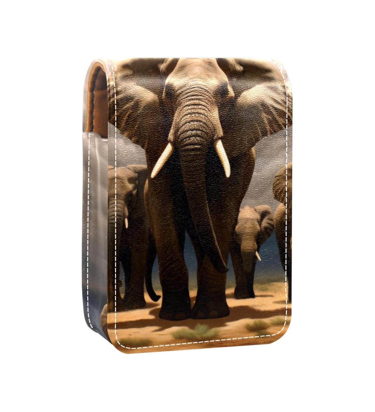 Shop Stylish Leather Lipstick Case with Mirror - Mini Organizer Featuring African Elephant Design | Perfect Lip Gloss Holder - Buy Online on GoSupps.com