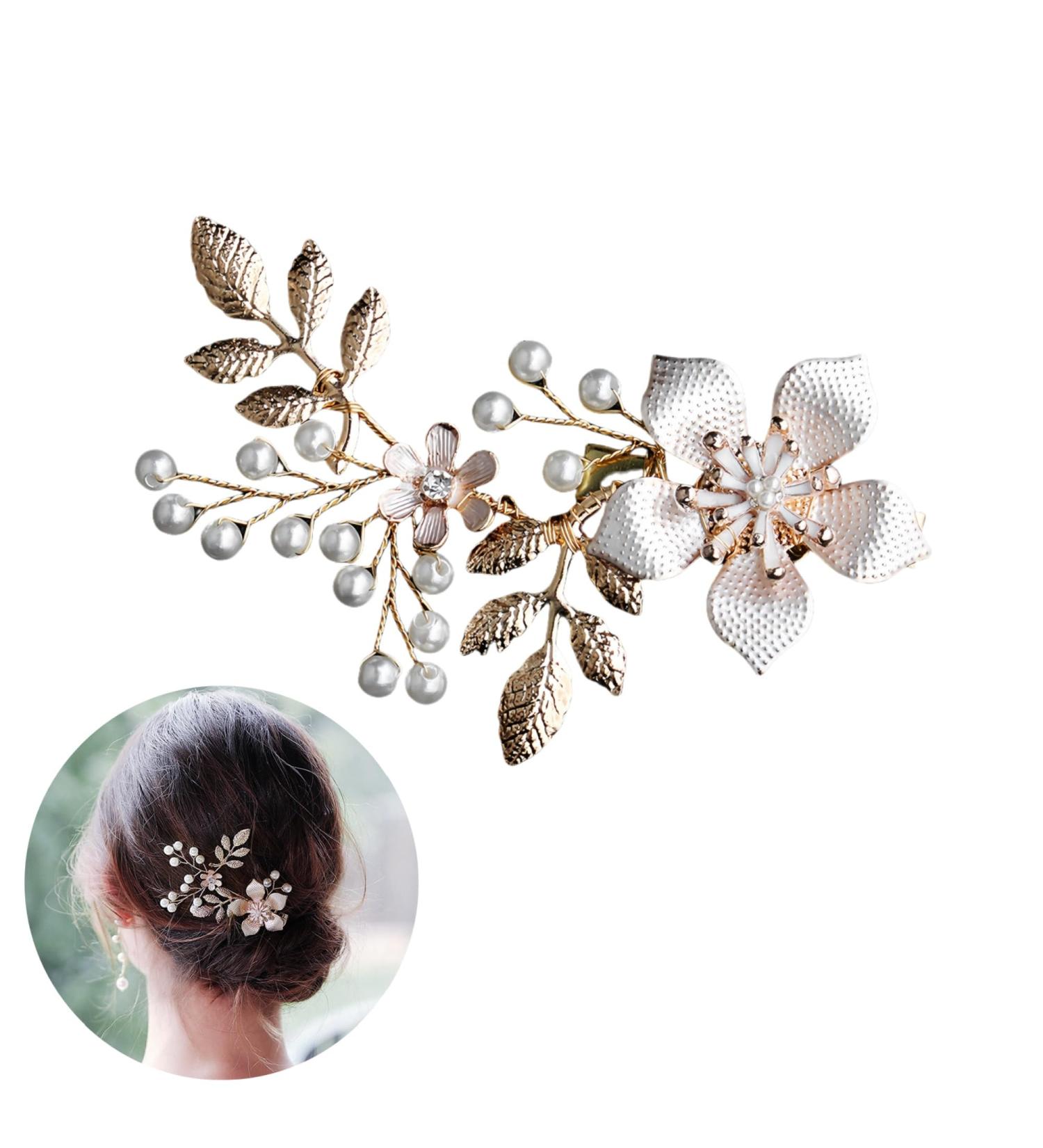 Huilimei Wedding Hair Comb Pearl Flower Bridal Headpiece for Wedding Prom Daily Dressing Gold Hair Accessories for Women and Girls Long Curly Bun Hair - Buy Online on GoSupps.com