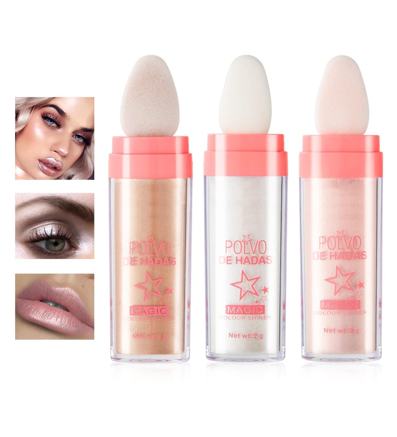 NewBang Polvo De Hadas Highlighter Powder Stick - 3 Colors 0.31 Ounce (Pack of 3) | Shimmer and Shine Body Glitter for Face, Eyes, Lips, Hair | High Gloss Blush Contour Makeup with Smooth Sparkle Finish - Buy Online on GoSupps.com