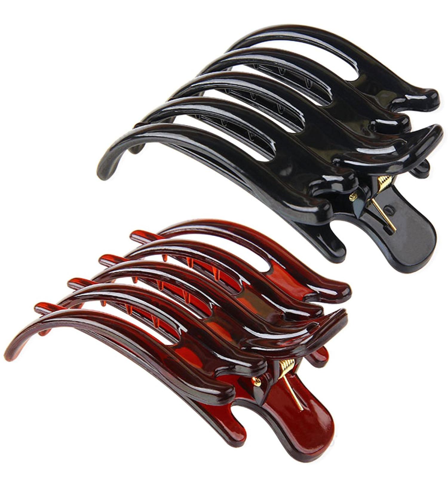 2 Pcs Women Simple Exquisite Large Claw Hair Clips Plastic Hair Claw Clamps Issuing Card Hairpin for Thick Hair (Black and Brown) - Buy Online on GoSupps.com