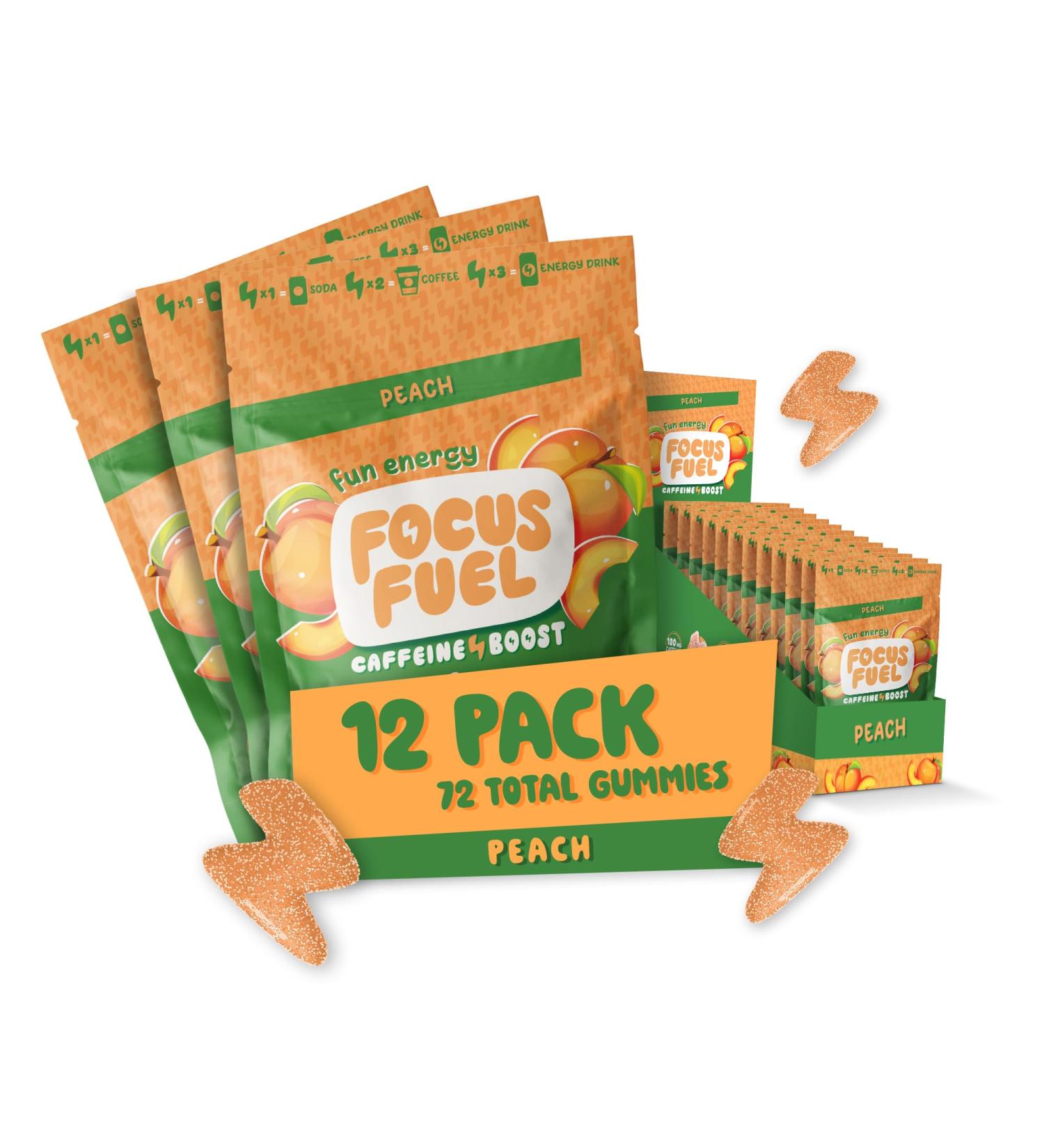 FocusFuel Energy Chews Peach Sample Pack (36 Servings) 100mg Caffeine + Alpha GPC + L-Theanine + B12 Magnesium No Crash or Jitters - Buy Online on GoSupps.com