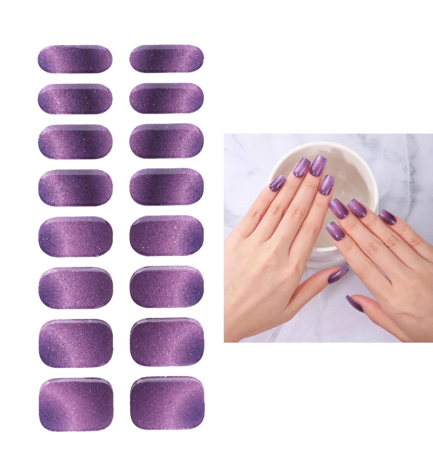 Purple Galaxy Semi Gels Nail Strips Stickers Cured Gel Nails Wraps with Lamp Starter Kit Upgraded 16 Pieces Glossy Soft Self-Adhesive Salon-Quality Uv/LED Lamp Required - Buy Online on GoSupps.com