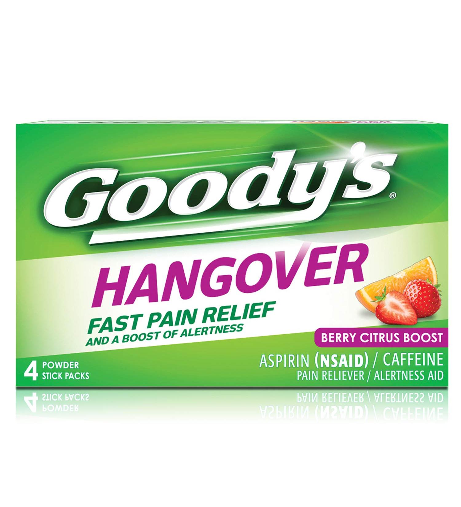 Goody's Hangover Powders - Fast Pain Relief & Alertness Boost - Berry Citrus Flavor - 4 Dissolve Packs - Buy Online on GoSupps.com