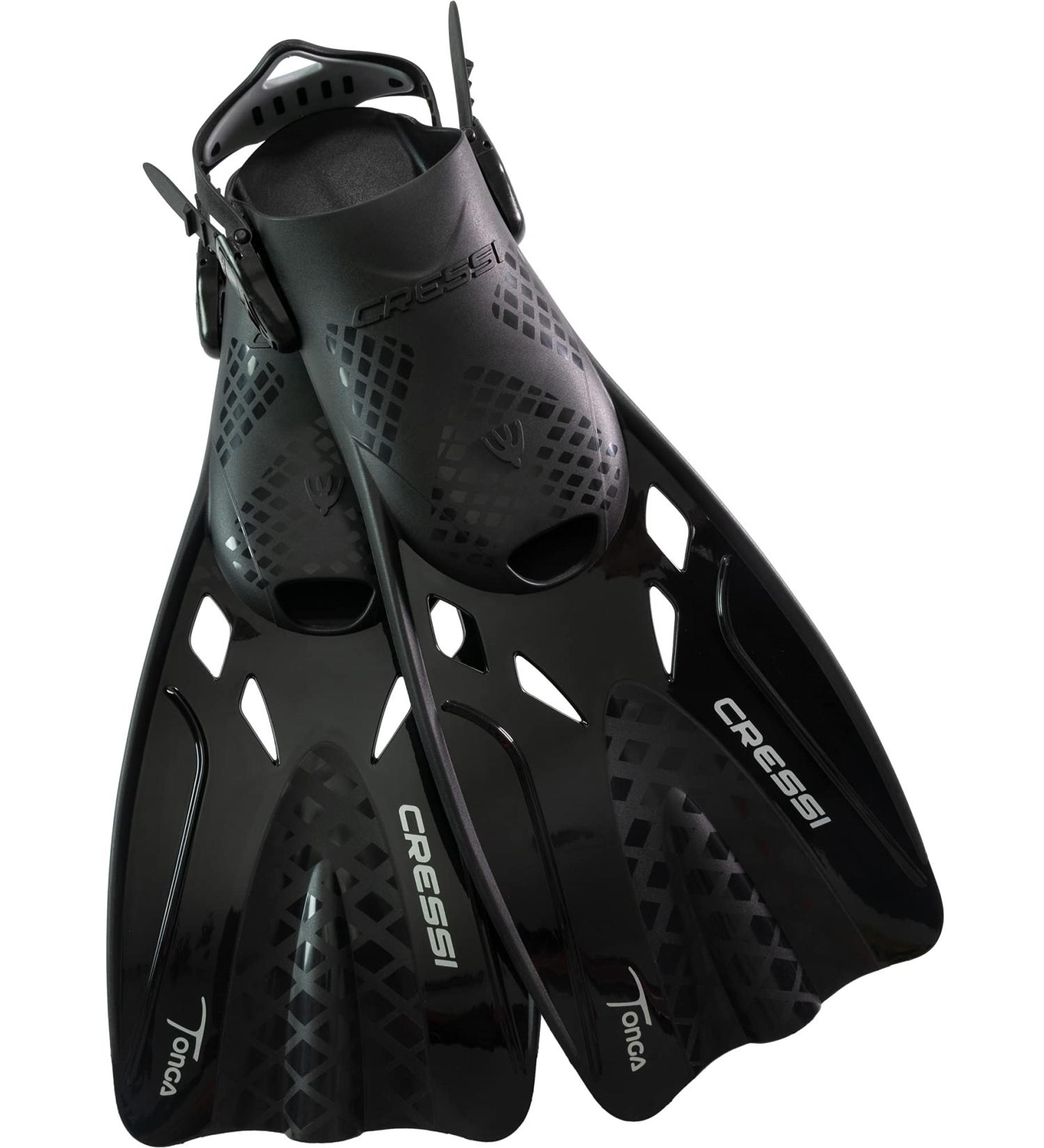 Cressi Adult Adjustable Snorkeling Fins - Lightweight Design for Traveling - Tonga L/XL Black/Black - Buy Online on GoSupps.com