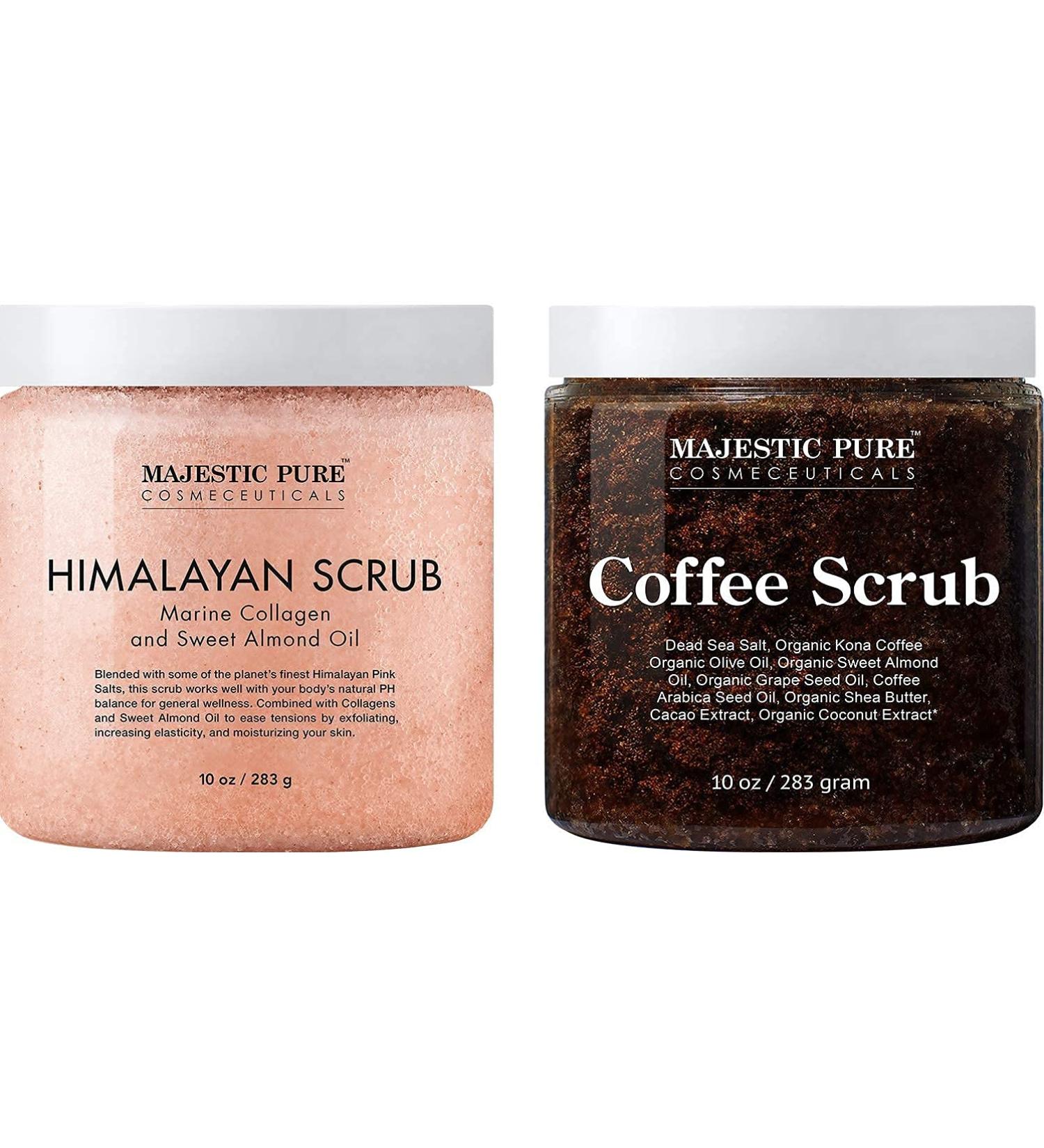 Majestic Pure Himalayan Scrub with Collagen (10 oz) and Coffee Scrub (10 oz) Bundle - Buy Online on GoSupps.com