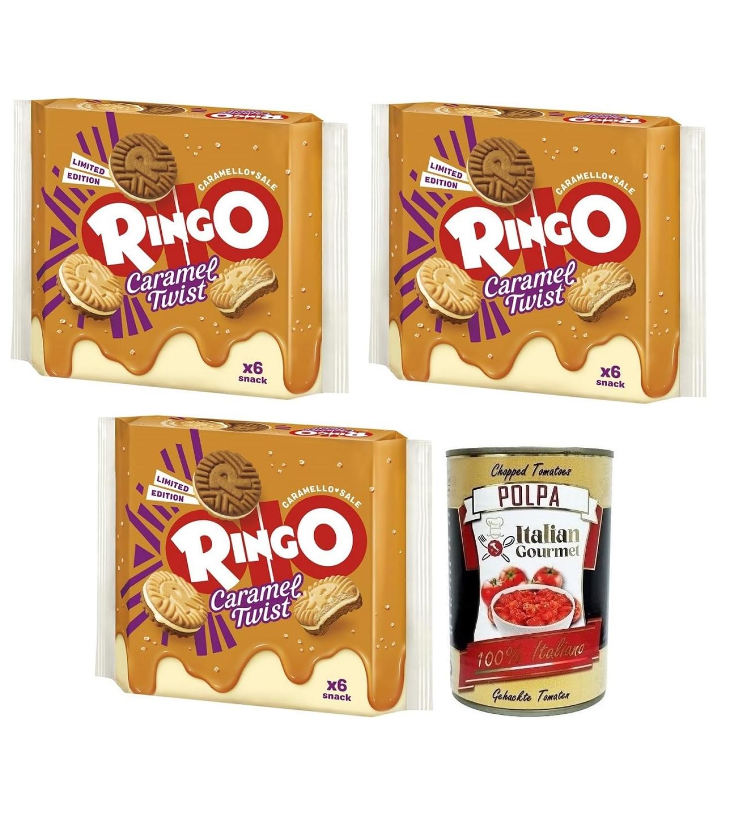  Italian Gourmet E.R. Ringo Caramel Twist Set of 3 Biscuits Filled with Salted Caramel Cream 165 g Each pack contains 6 individual servings + Polpa di Pomodoro Italian Gourmet Polpa di Pomodoro 400 g - Buy Online on GoSupps.com