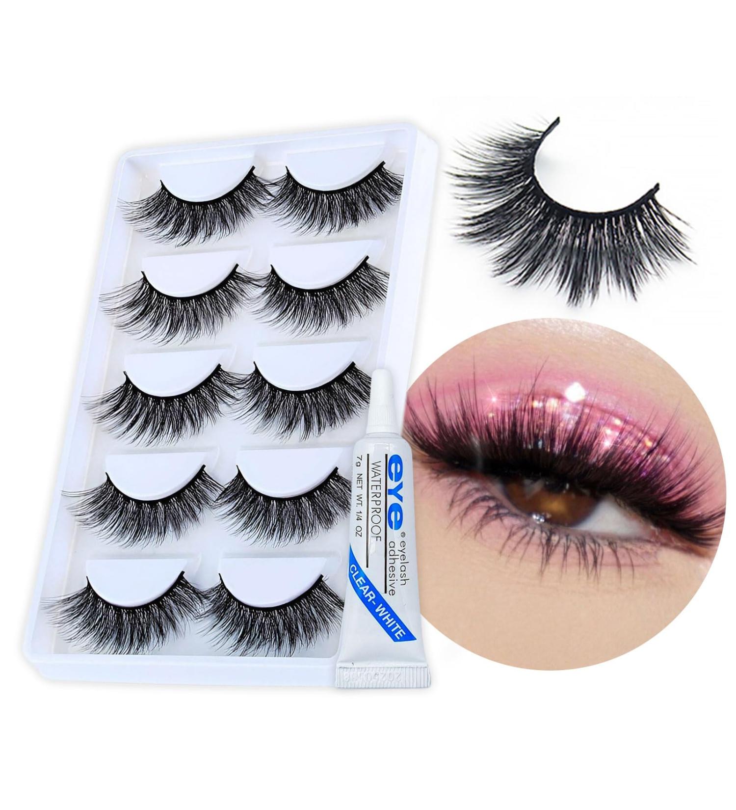 Lashes False Eyelashes Fluffy Russian Eyelash Strip Lash Wispy Handmade Cat Eye Lashes Volume Dramatic 5 Pairs 3D Thick Long Fake Lashes Natural Cross Fake Eye lashe for Party Cosplay - Buy Online on GoSupps.com