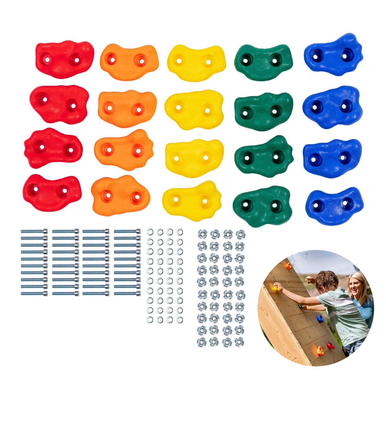 Squirrel Products 20 Extra Large Deluxe Rock Climbing Holds - Mounting Hardware Included - Outdoor Play for Ages 3 - Buy Online on GoSupps.com