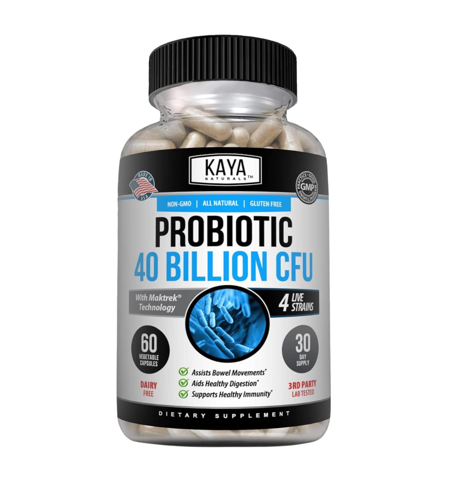 Kaya Naturals Probiotic 40 Billion CFU - Probiotics for Women Probiotics for Men and Adults Natural - Gut Health & Immune Support Supplement - Provides Digestive Support - 60 Vegetable Capsules 60 Count (Pack of 1) - Buy Online on GoSupps.com