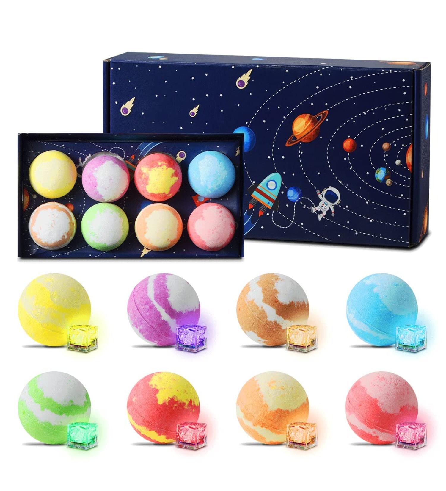 8PK Planets Kids Bath Bombs with Surprise Toys Inside LED Light, Natural Organic Essential Oils Ideal Spa Gift Set for Kids, Women, Men Perfect for Birthdays, Christmas - Buy Online on GoSupps.com