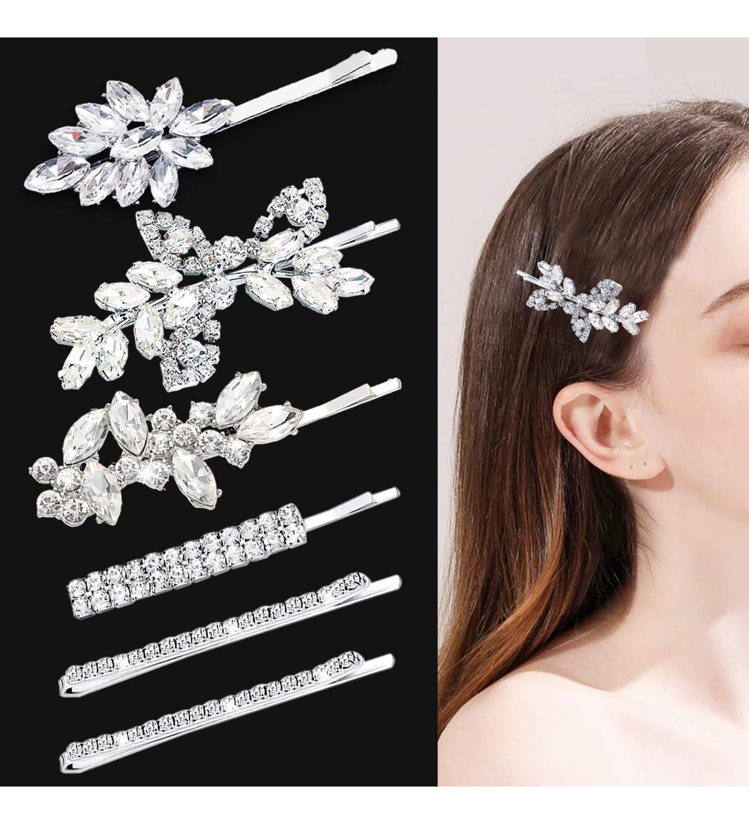 Rhinestone Bridal Hair Clip Set - Elegant Leaf Wedding Hairpins for Women and Girls - Buy Online on GoSupps.com