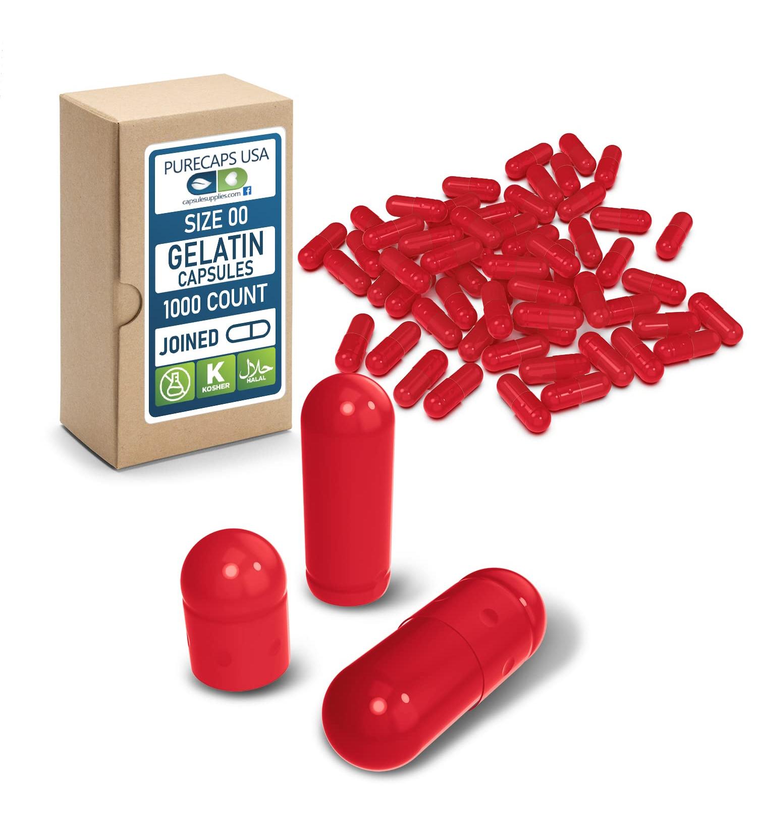Buy Size 00 Red Gelatin Pill Capsules - Fast Dissolving Digestible Preservative Free - 1 000 Joined Capsules | Purecaps USA - Buy Online on GoSupps.com