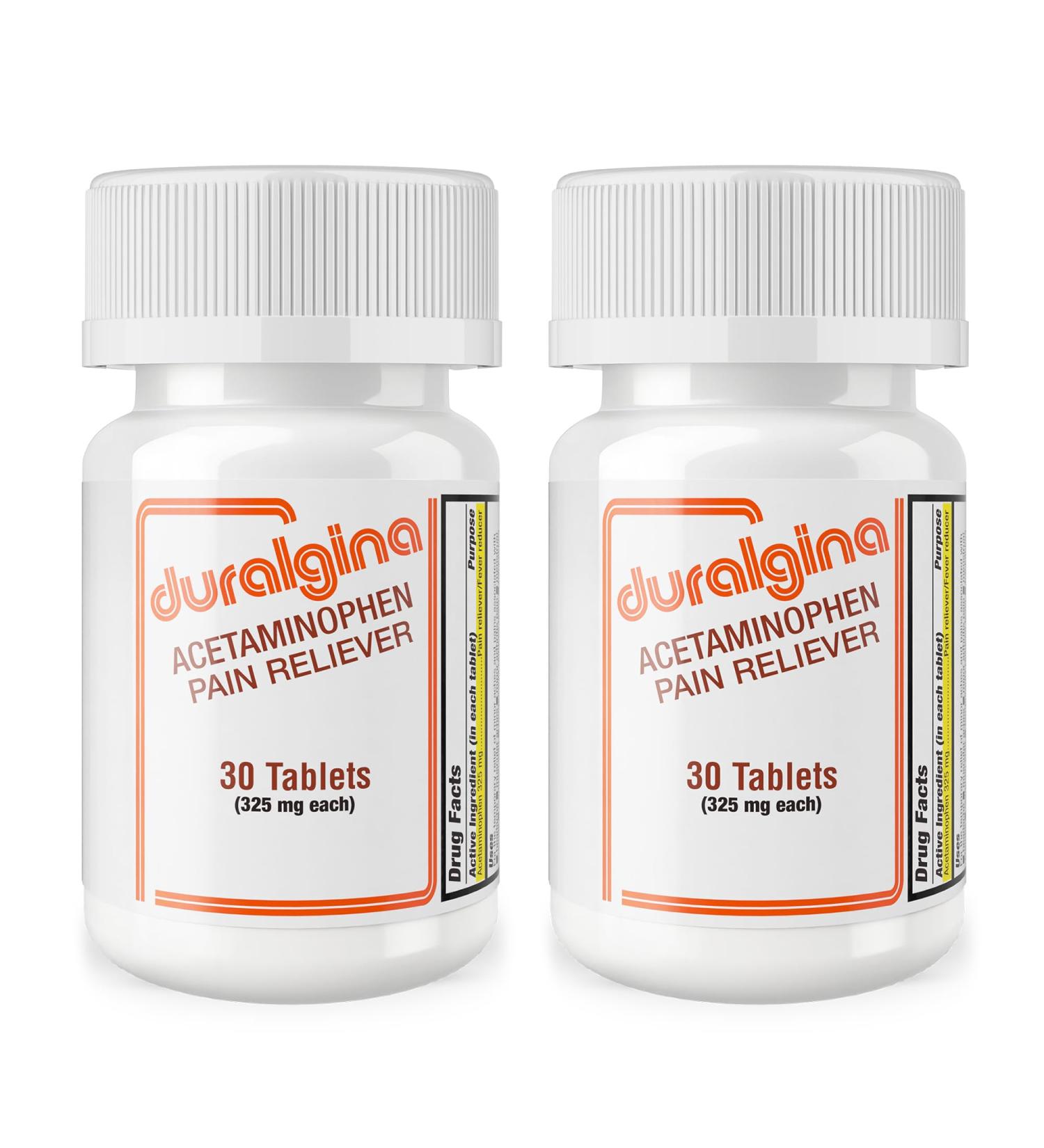 DURALGINA Acetaminophen Tablets | for Headache Muscle Aches Menstrual Cramps Back Pain Toothaches Fever Reducer Fast-Acting Gentle on Stomach Safe for Adults and Teens 12+ 30 Count 2-Pack - Buy Online on GoSupps.com