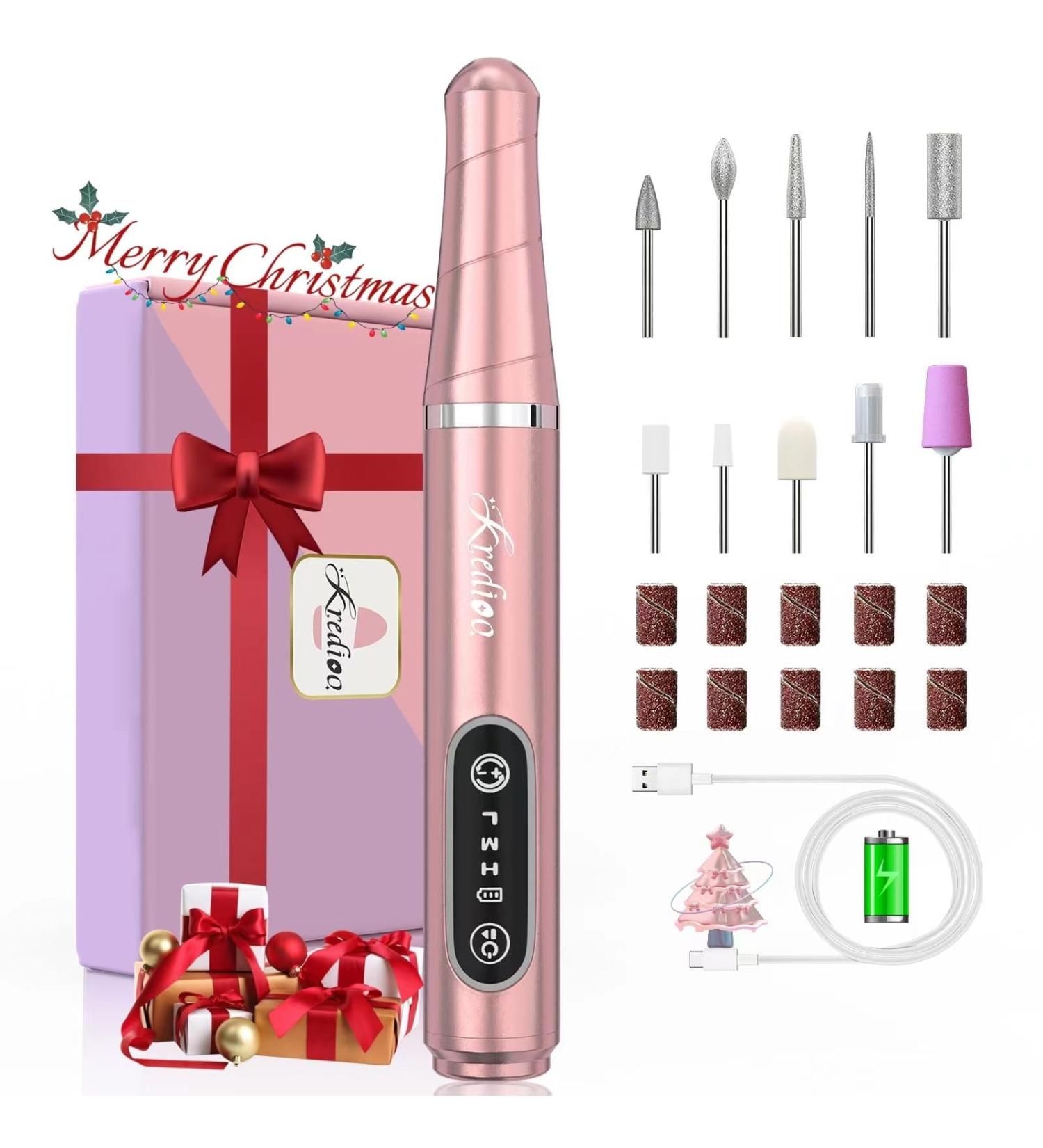 Kredioo Electric Nail Drill for Acrylic Gel Nails - 20000RPM Rechargeable Portable Manicure Set for Cuticle and Callus Removal - Cordless E File Nail Care Kit (Gold) - Buy Online on GoSupps.com