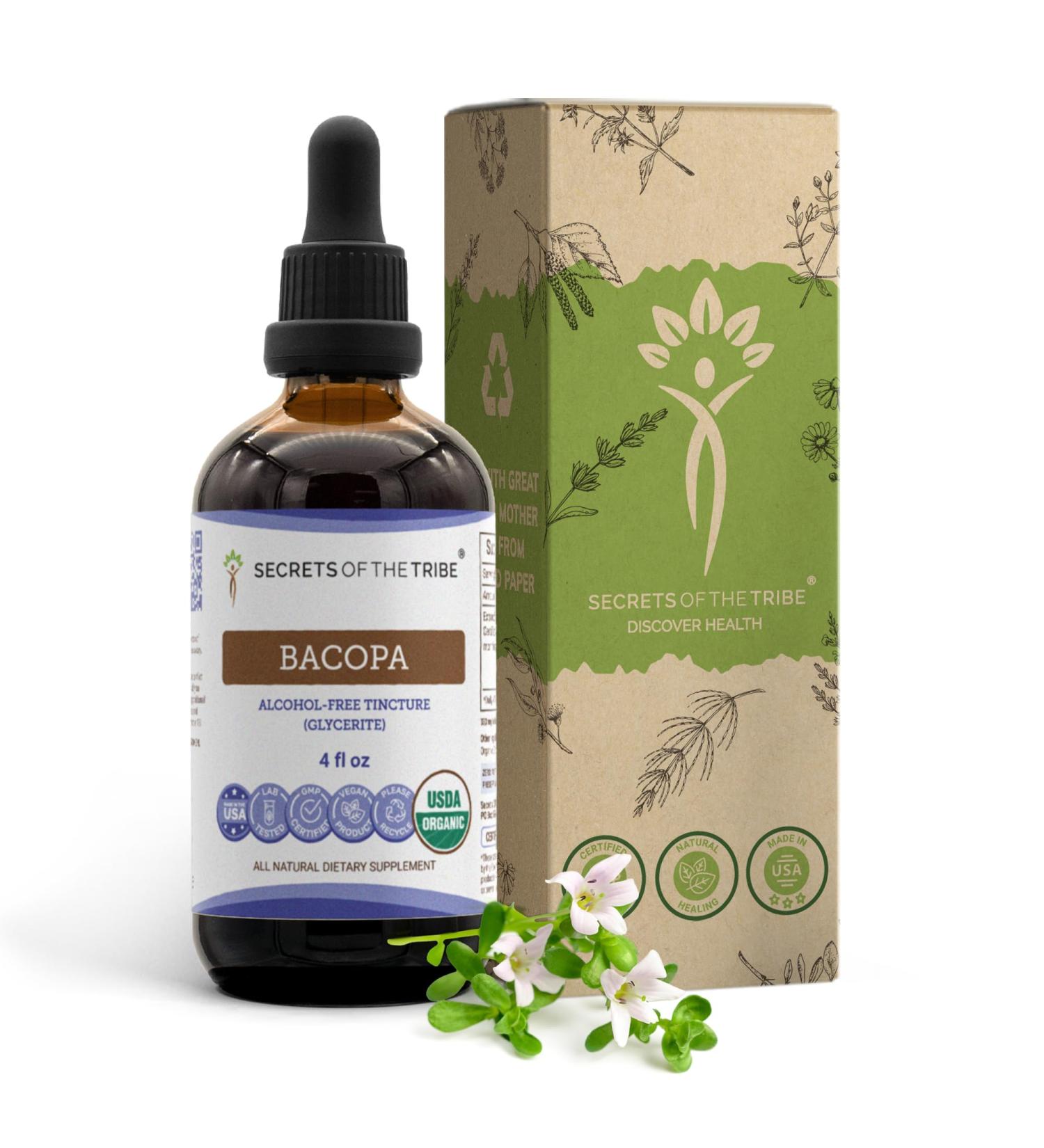 Bacopa USDA Organic | Alcohol-FREE Extract High-Potency Herbal Drops Relaxation Positive Cognitive Effect | Made from 100% Certified Organic Bacopa (Bacopa Monnieri) Dried Herb 4 oz 4 Fl Oz (Pack of 1) - Buy Online on GoSupps.com