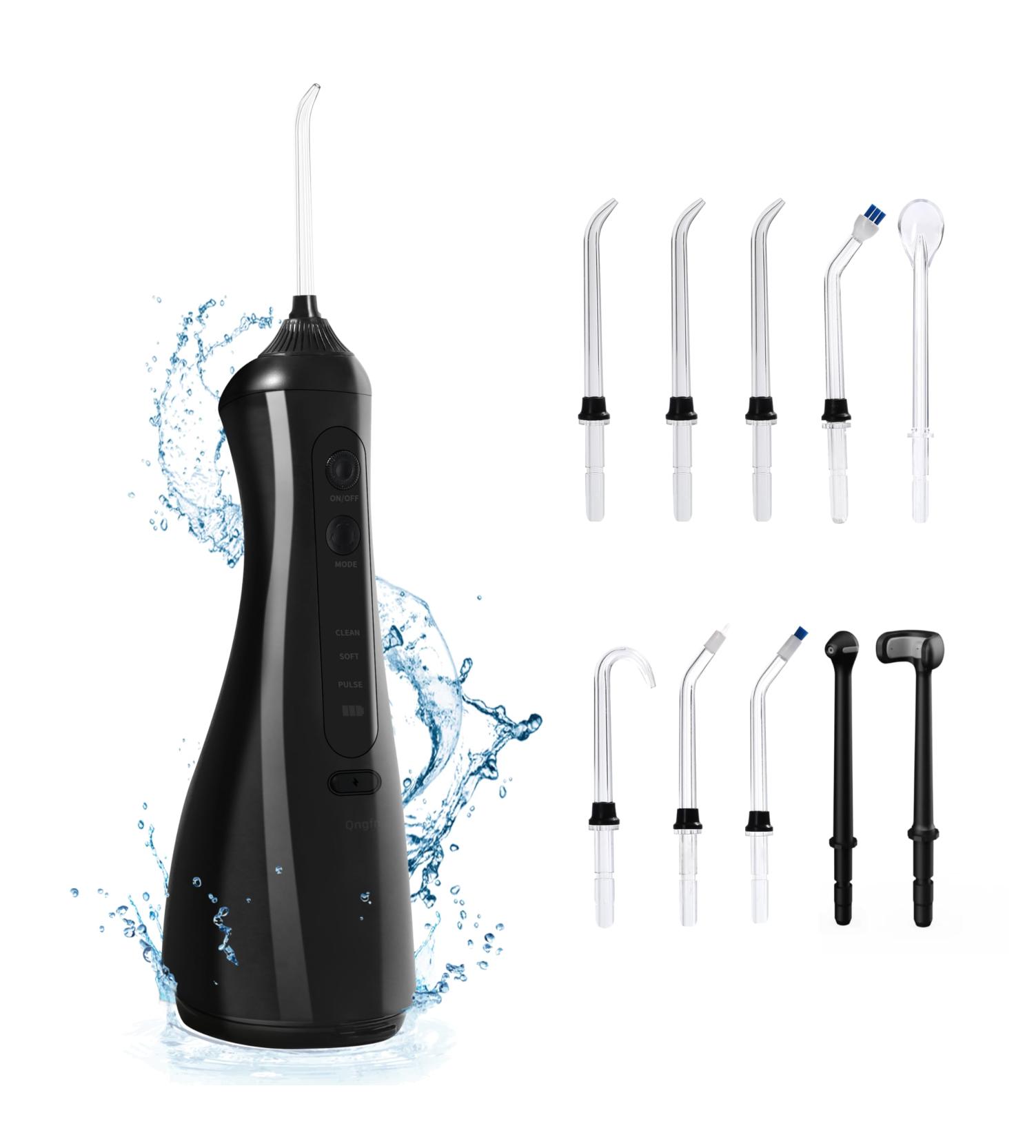 Water Dental Flosser - Portable Cordless Oral Irrigator | 320ML 3 Modes 10 Tips IPX7 Waterproof Teeth Cleaner (Black) - Fast International Shipping - Buy Online on GoSupps.com