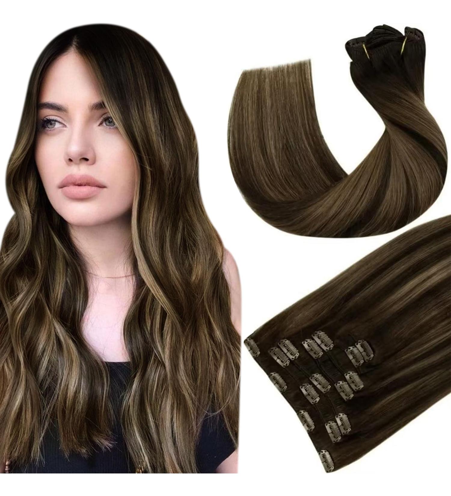 Hetto Balayage Marr n Clip en Extensiones de Cabello Double Weft Clip en Cabello Humano Marr n M s Oscuro a Marr n Claro Clip en Extensiones De Cabeza Completa 14pulgadas 100g 7 piezas - Buy Online on GoSupps.com