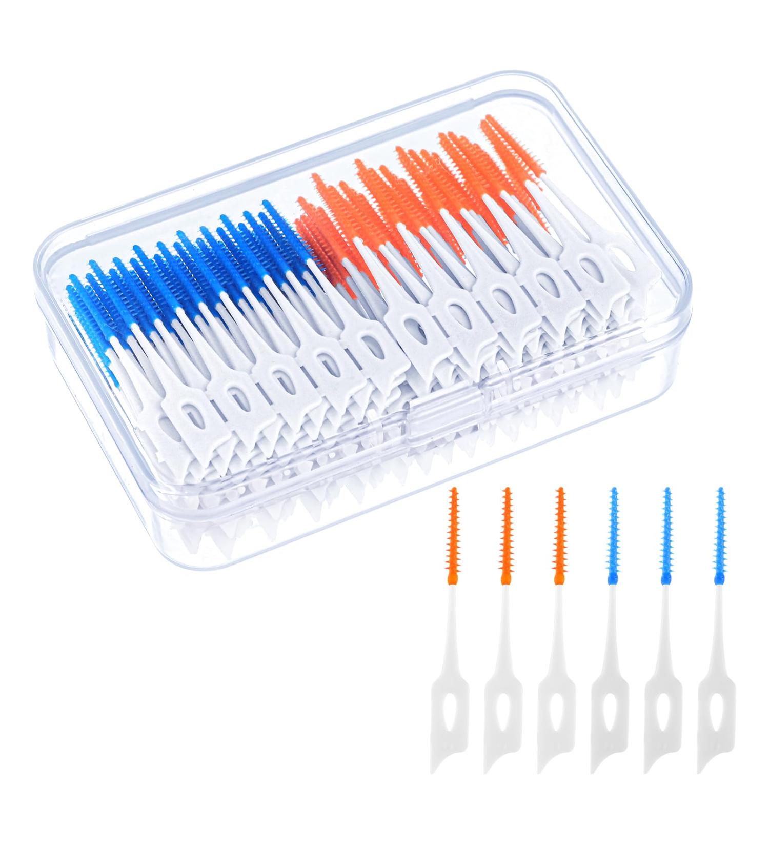 200 Interdental Brushes - Silicone Dental Brushes with Box | Portable Dual-House Floss Sticks for Effective Tooth Cleaning - Green Orange Blue - Buy Online on GoSupps.com