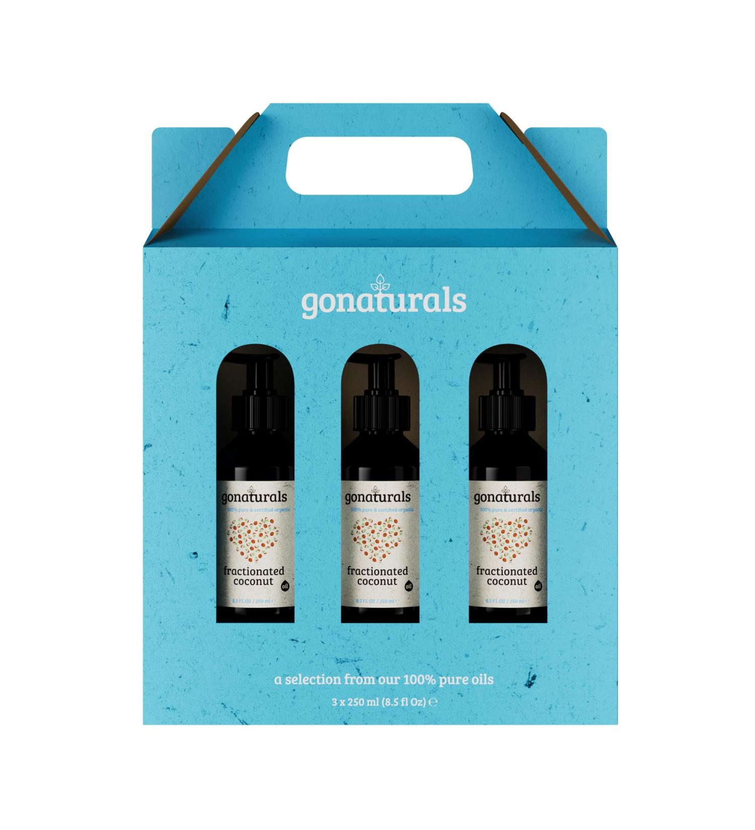 GONATURALS GoNaturals Set of 3 100% Pure and Natural Fractionated Coconut Oils 250 ml each | Liquid coconut oil for hair body massage and essential oil base non-greasy free of