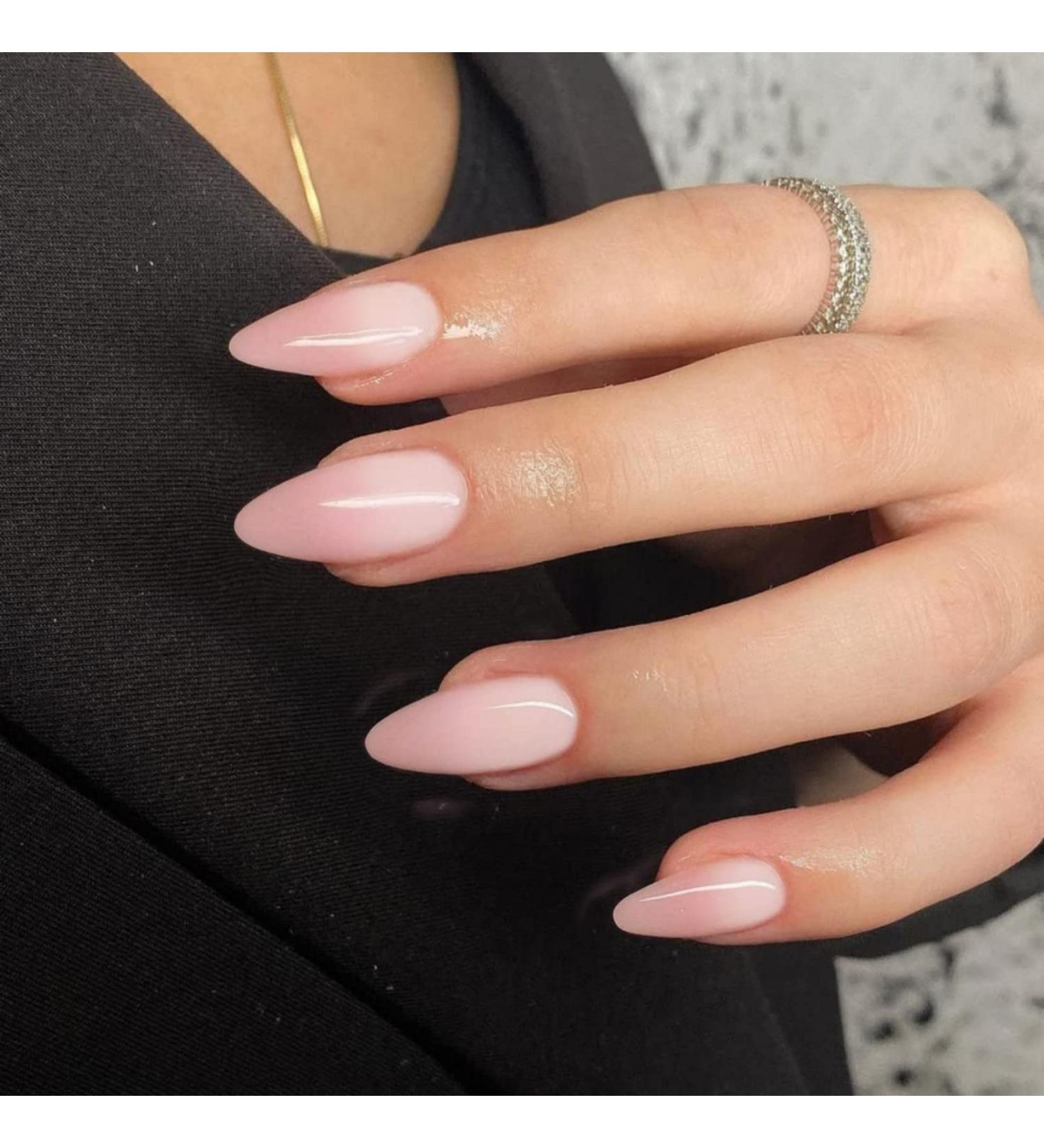 Justotry 24 Pcs Gradient Pink Almond Short False Nails with Nail Glue - French Press on Nails for Women - Buy Online on GoSupps.com