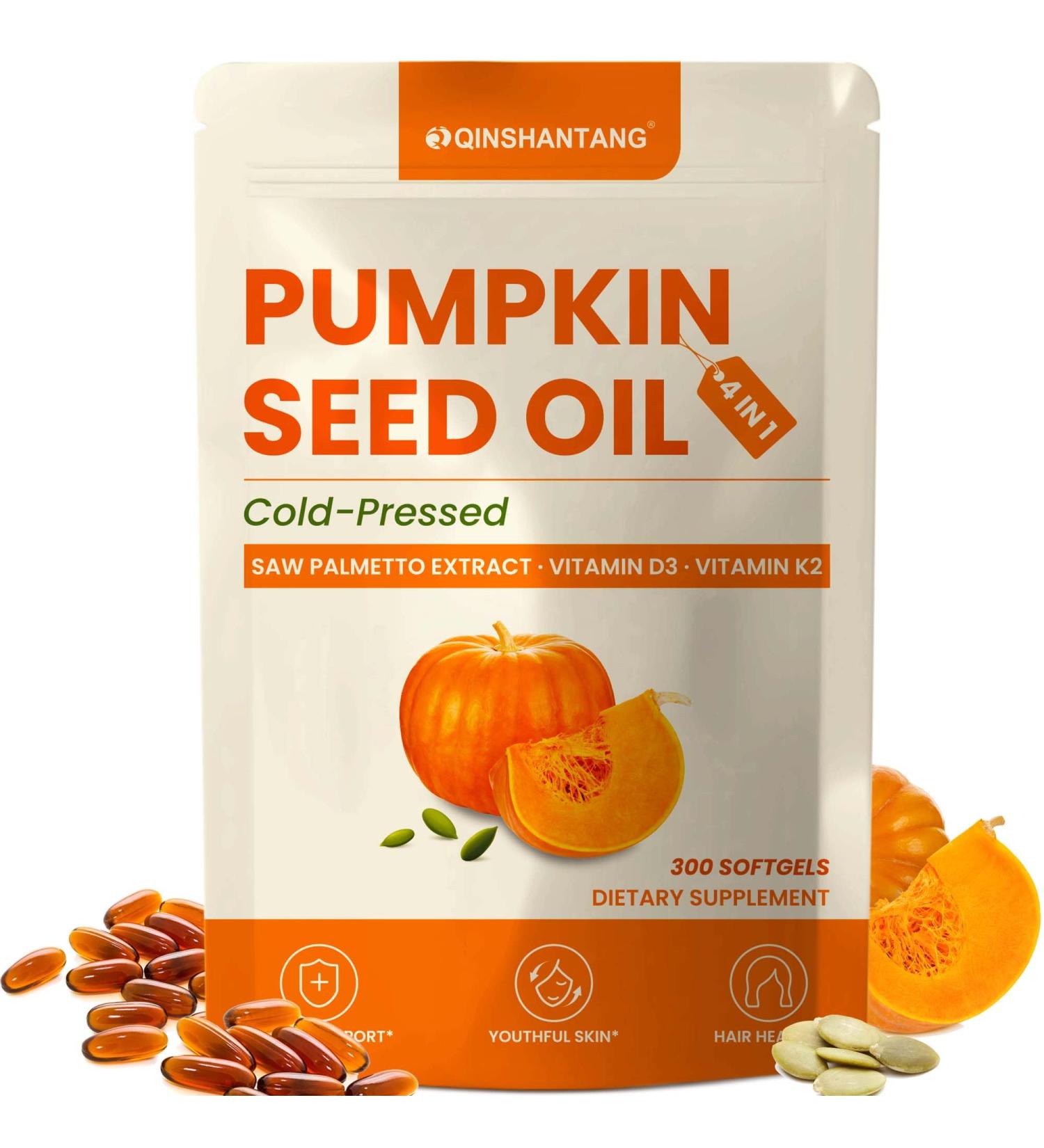 Pumpkin Seed Oil with Saw Palmetto, Vitamin D3 & K2 | 3000 mg Per Serving, Cold Pressed, Essential Fatty Acids & Phytosterols | Supports Healthy Hair, Bladder Comfort & Balance | 300 Non-GMO Softgels - Buy Online on GoSupps.com