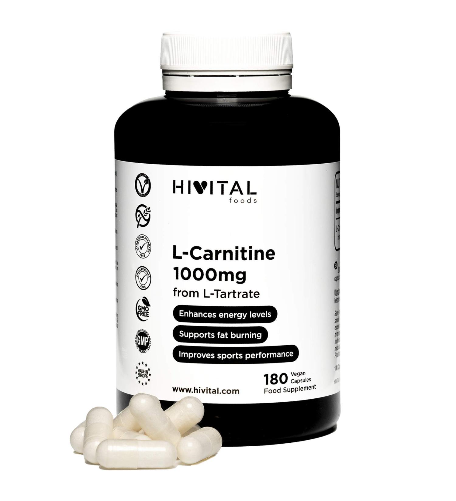 L-Carnitin 1000 mg - 180 Vegan Capsules for Weight Loss Fat Burning & Enhanced Energy | Boost Endurance & Sports Performance - Buy Online on GoSupps.com