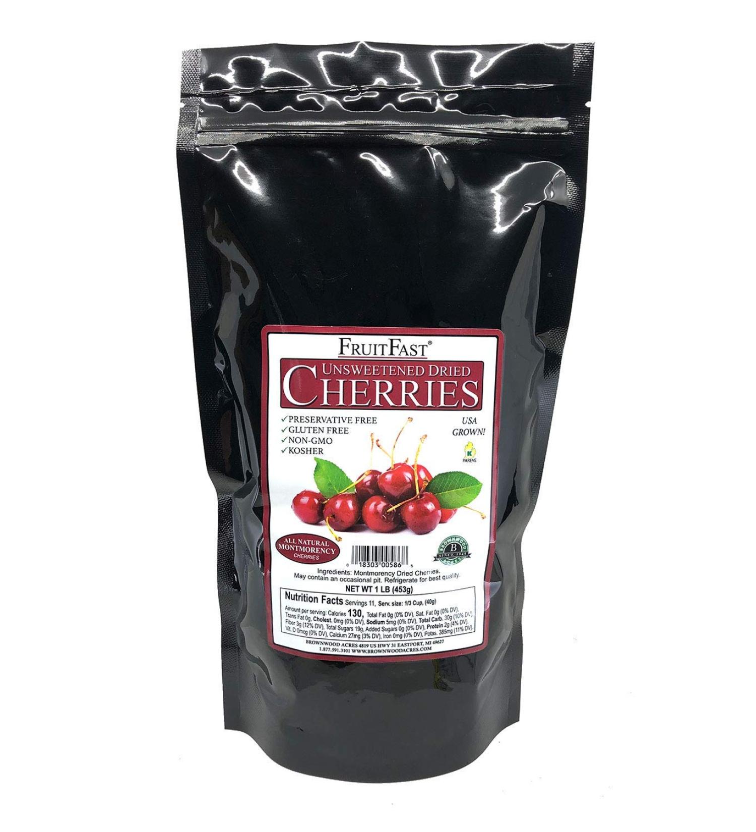 Unsweetened Dried Cherries by Brownwood Acres - Non-GMO, Gluten Free, Kosher Certified, All Natural Healthy Snack - No Added Sugars, Oils, Fillers - 1lb Pack - Buy Online on GoSupps.com