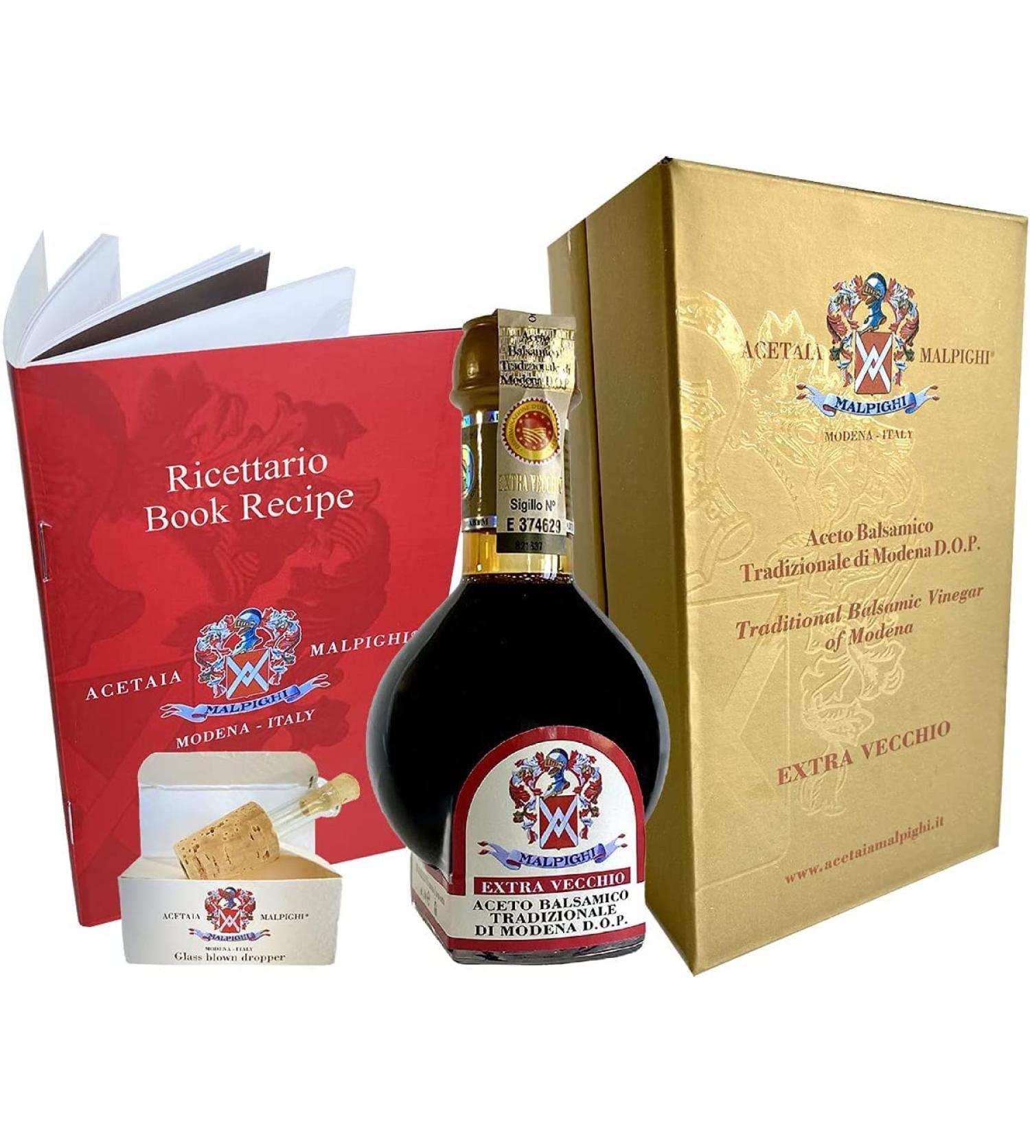 Tradizional Balsamic Vinegar of Modena PDO - 25 Years Old + Tic doser + Recipes Book- Acetaia Malpighi  - Buy Online on GoSupps.com