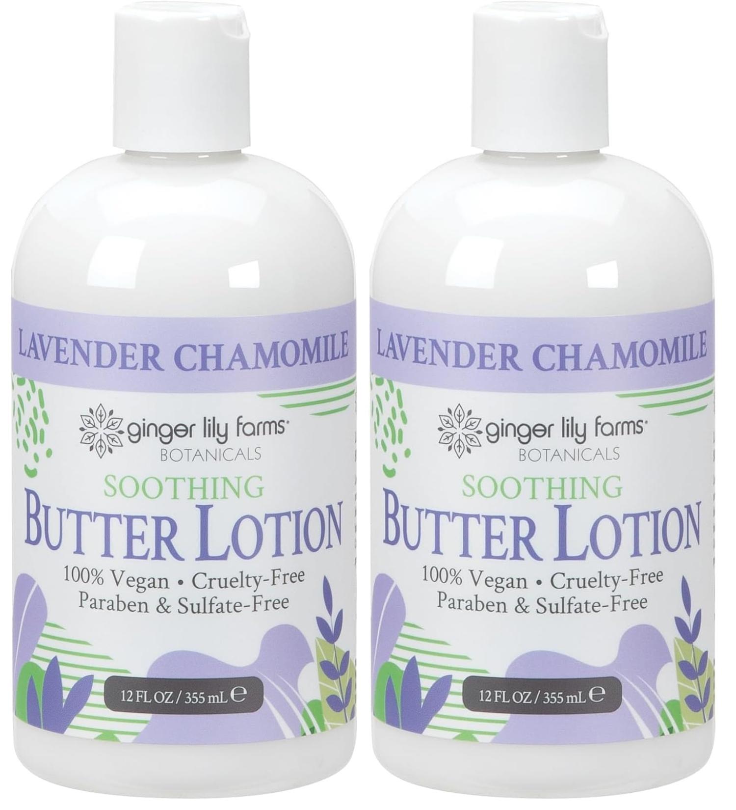 Ginger Lily Farms Botanicals Soothing Butter Lotion for Dry Skin 100% Vegan & Cruelty-Free Lavender Chamomile Scent 12 Fl Oz (Pack of 2)