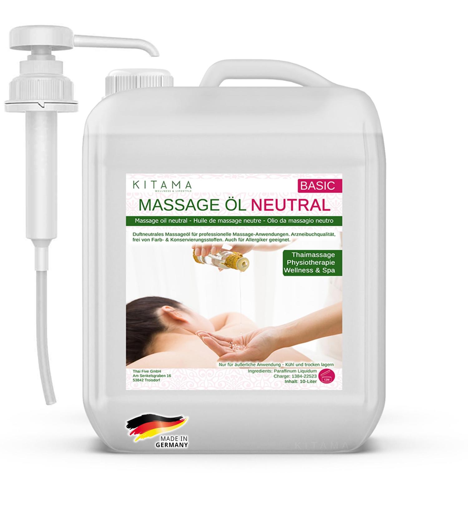 Professional KitaMa Massage Oil 10L - Fragrance-Free Colorless & Preservative-Free for Physiotherapy & Thai Massage - Includes Lifting Pump - Buy Online on GoSupps.com
