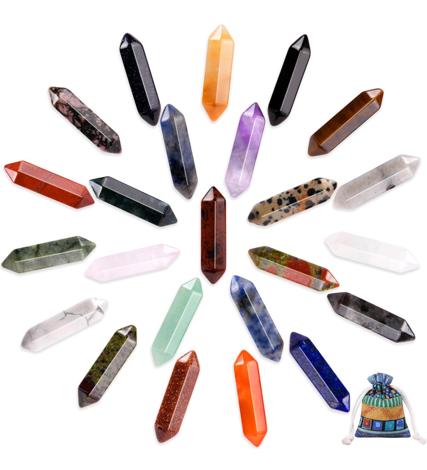 Buy Osdue 24-Piece Healing Crystal Set | Hexagonal Medicinal Stones | Reiki Meditation & Chakra Gemstones - Amethyst Tiger Eye Obsidian Rose Quartz | Natural & Colorful Double-Pointed Shapes for International Shipping - Buy Online on GoSupps.com