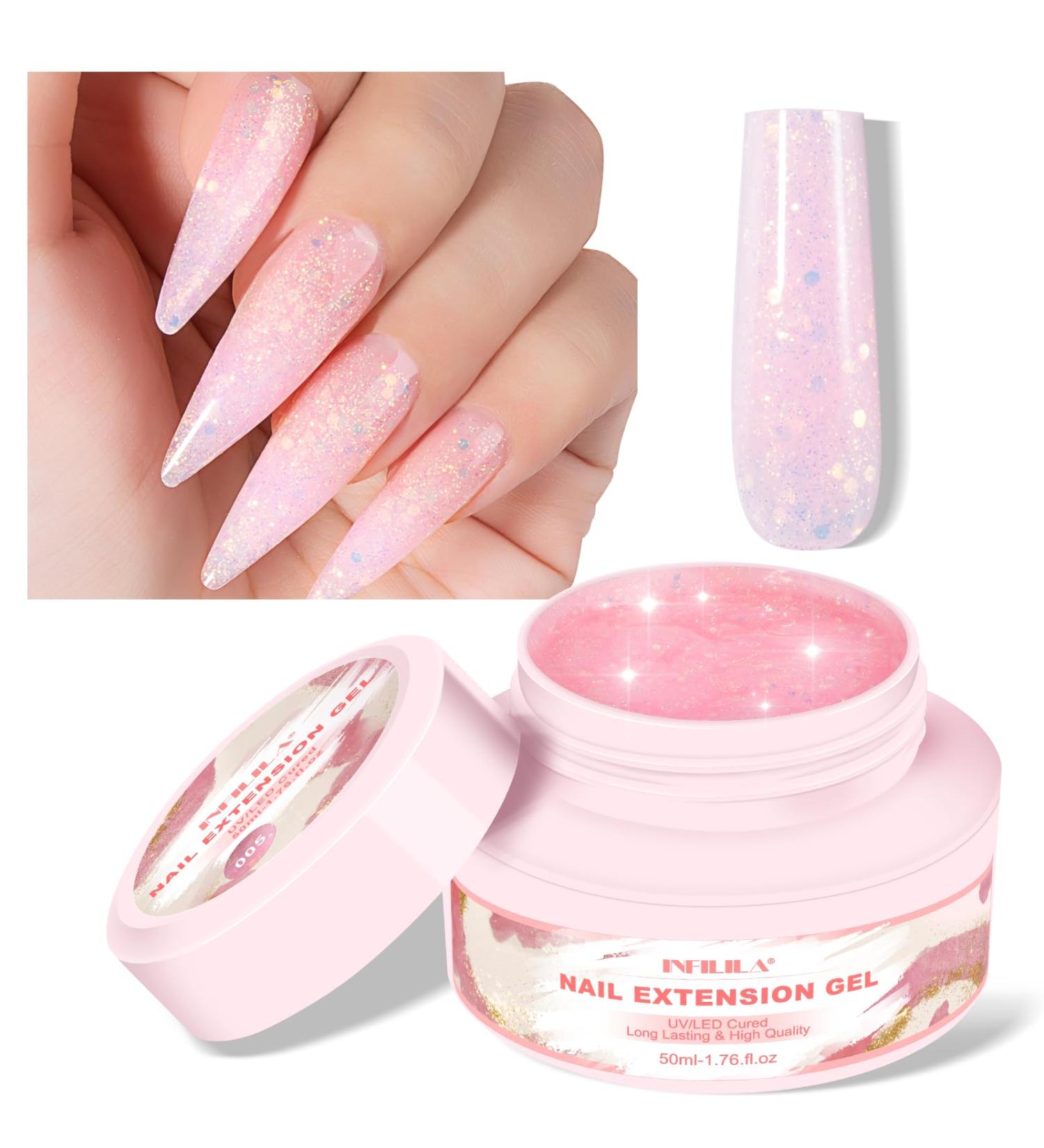 NXJ INFILILA Poly Gel 50ml Builder Gel Pink Nail Extension Gel Soak Off UV LED Hard Gel for Nails Glitter Gel Nail Polish for Home and Manicure Nail Salon DIY Gift for Girls Women C-pink - Buy Online on GoSupps.com