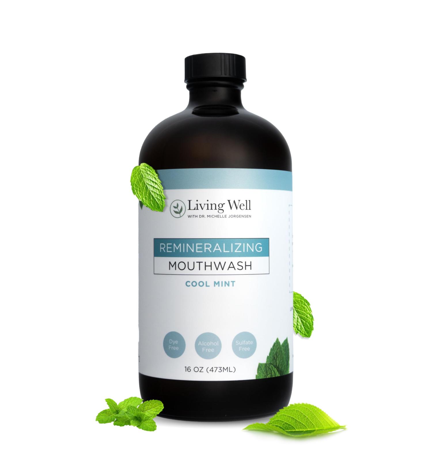 Living Well with Dr. Michelle Cool Mint Remineralizing Mouthwash | Hydroxyapatite & Colloidal Silver Formula | Alcohol-Free | Fluoride-Free Mouth Rinse - Buy Online on GoSupps.com