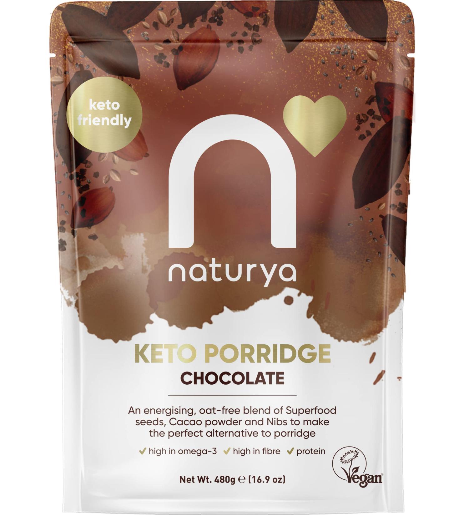 Naturya Keto Porridge 480g (Chocolate) - Healthy Gluten-Free Vegan Breakfast with No Added Sugar - Buy Online on GoSupps.com