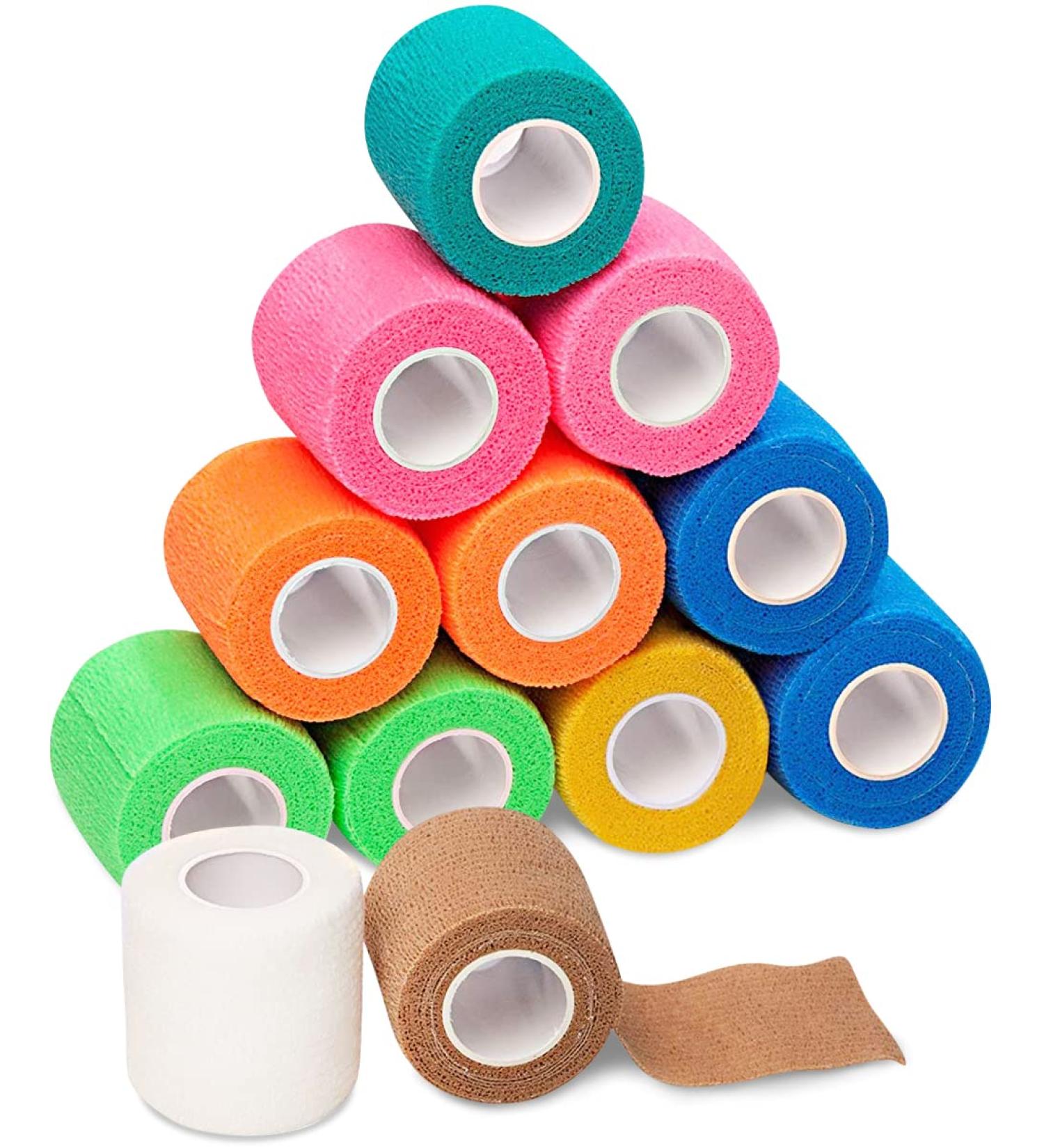 Self Adhesive Bandage Wrap - 2 inch x 5 yards, Neon Colors, 12 Pack - Stretch Wrap for Wrist, Medical Tape Waterproof - Vet Wrap 2 Inch - Buy Online on GoSupps.com