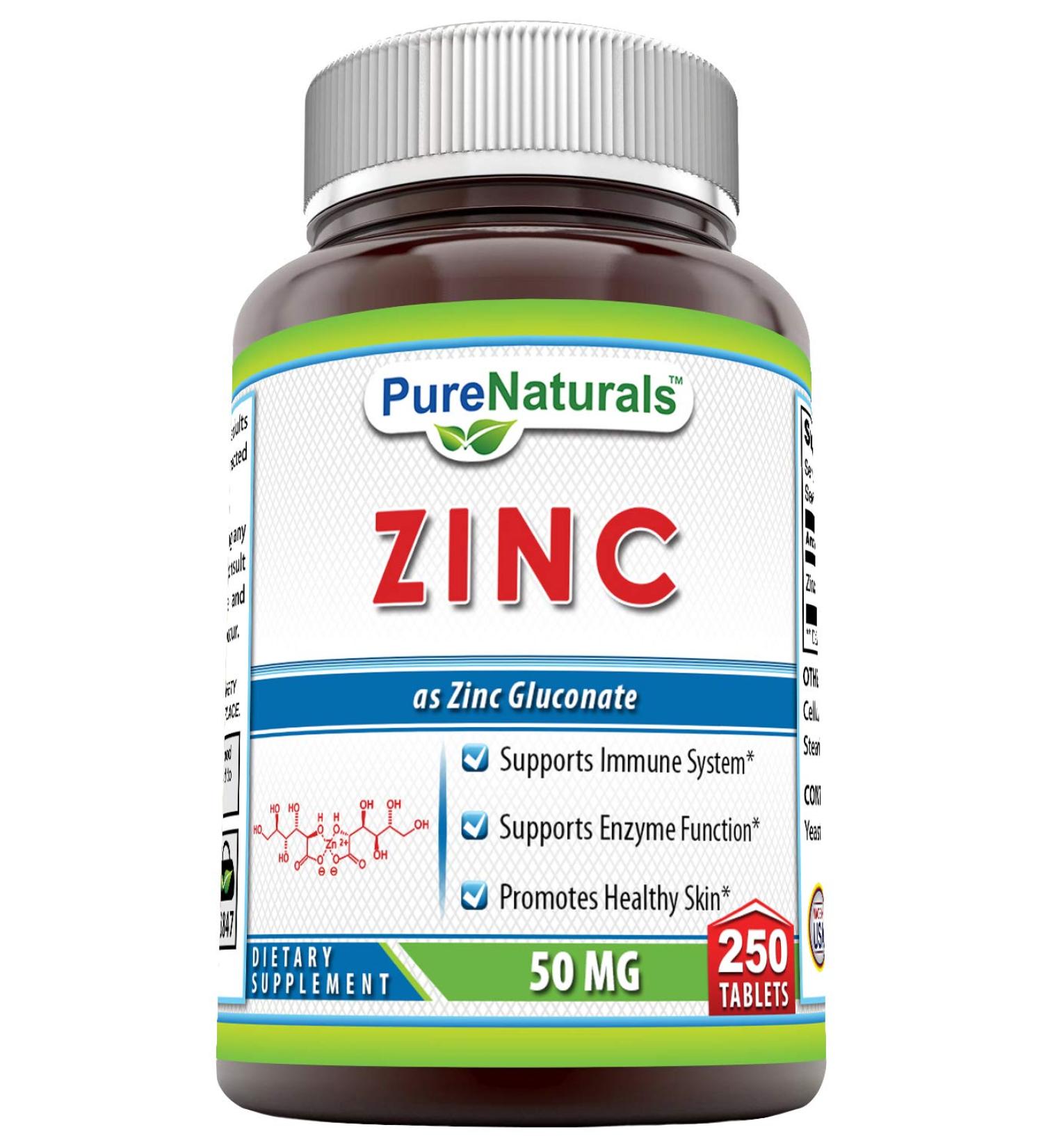 Pure Naturals Zinc Gluconate 50mg - 250 Tablets | Essential Mineral Supplement - Buy Online on GoSupps.com