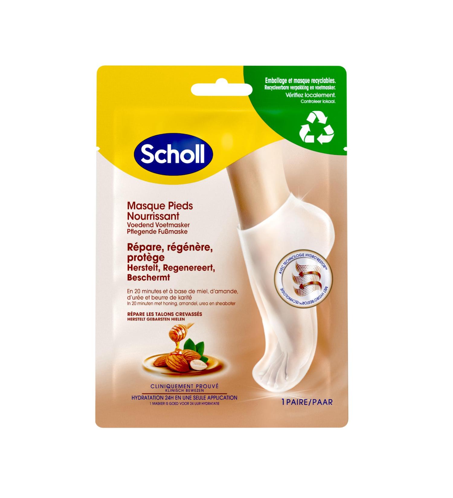 Scholl's Wellness Company Scholl Foot Mask with Almond and Honey for Dry Skin in 20 Minutes Moisturizing GreaseFree and Easy to Use Recyclable Masks and Packaging 1 Pair - Buy Online on GoSupps.com