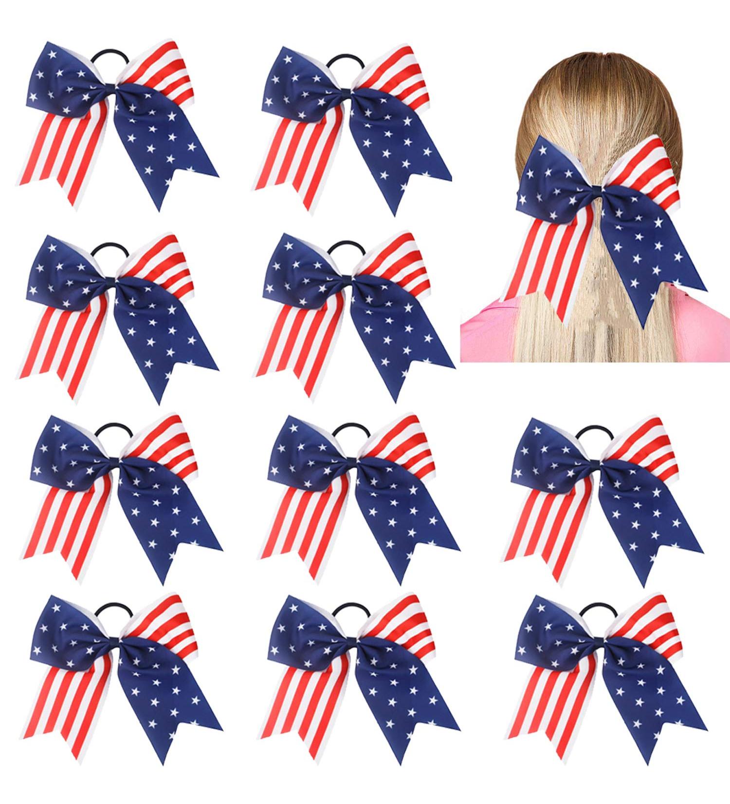 American Flag Cheer Bow for Girls - Red White Blue Patriotic Hair Accessory - Buy Online on GoSupps.com