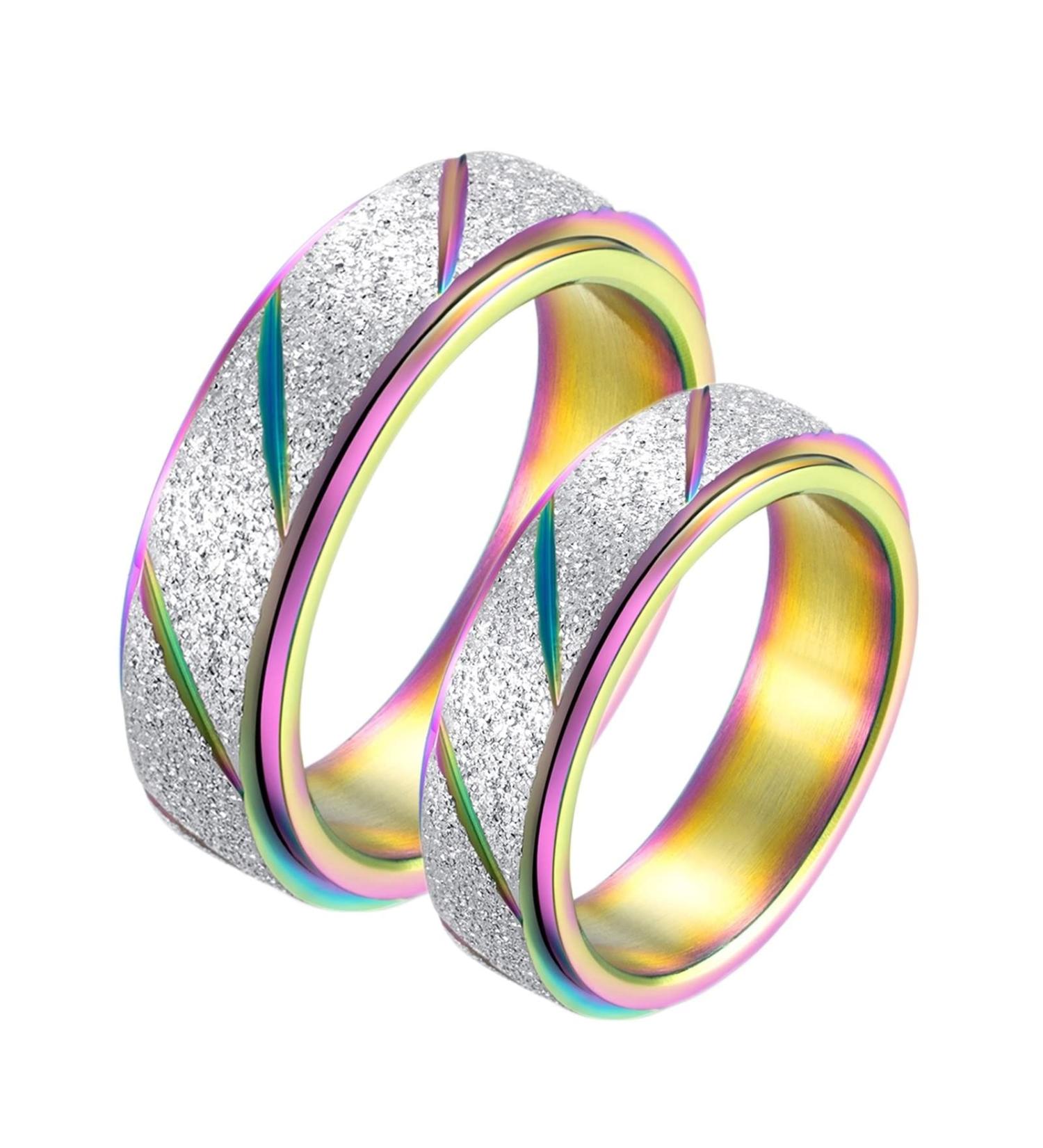 Matching Rings for Couples - Whoiy Stainless Steel Multi-Color Rainbow Engagement Rings (2 Pieces 6mm) - Buy Online on GoSupps.com
